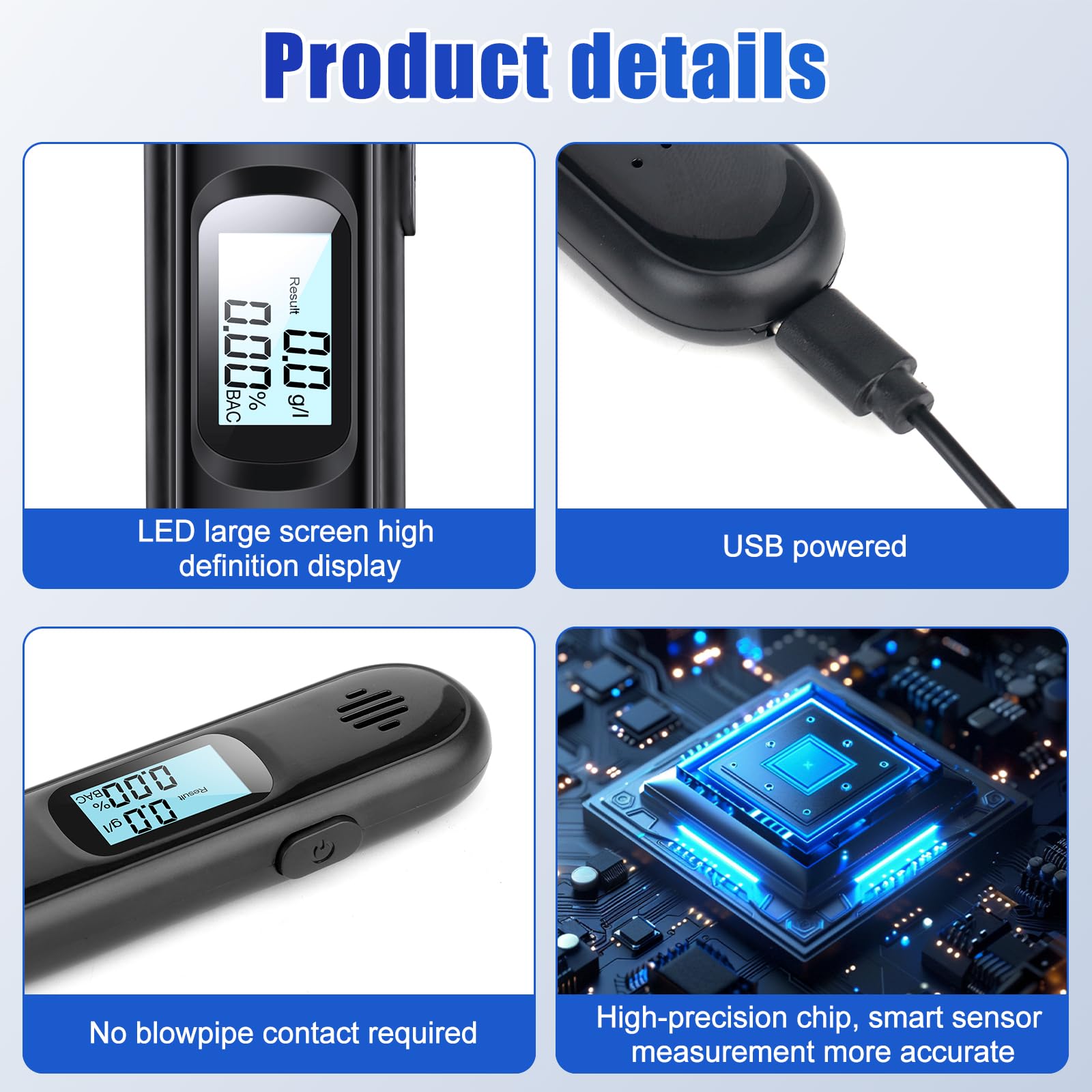 Alcoholimetro, Mini Alcoholimetro Digital Homologado, Sensor Semiconductor Probador de Alcohol con Pantalla LCD, Alcoholímetro con Función de Alarma para Uso Doméstico y Profesional