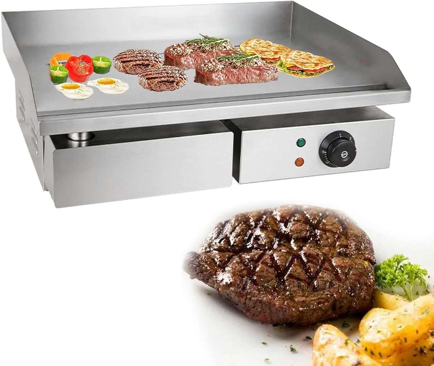 3000W Electric Griddle, Commercial Countertop Cooking Hot Plate BBQ Grill, 50-300℃ Adjustable Stainless Steel Teppanyaki for BBQ Cooking Steak, Pancakes