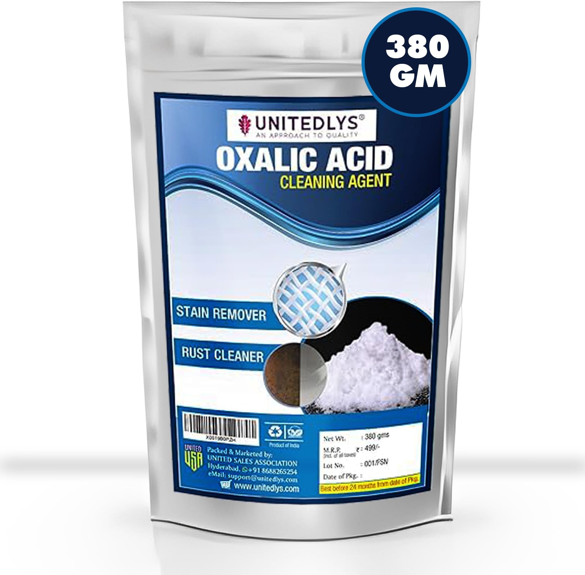 Unitedlys® Oxalic Acid Powder 380 Grams | All-Purpose Tiles, Granite, Stains, Rust & Floor Cleaner | Professional Strength Stain Remover, Rust Remover & Tile Cleaner