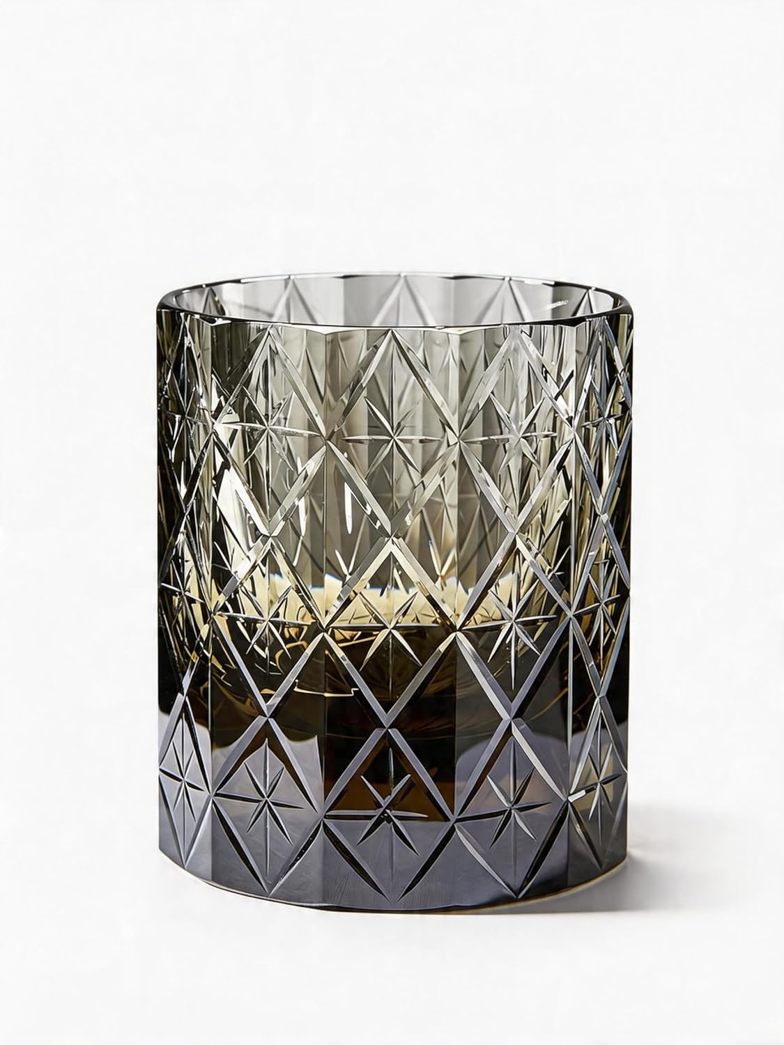 Handcrafted K9 Crystal Whiskey Glass, Smoky Grey Cut Crystal Old Fashioned Tumbler, Premium Lead-Free Scotch Glass for Bourbon, Cocktails, Home Bar, Gift for Men