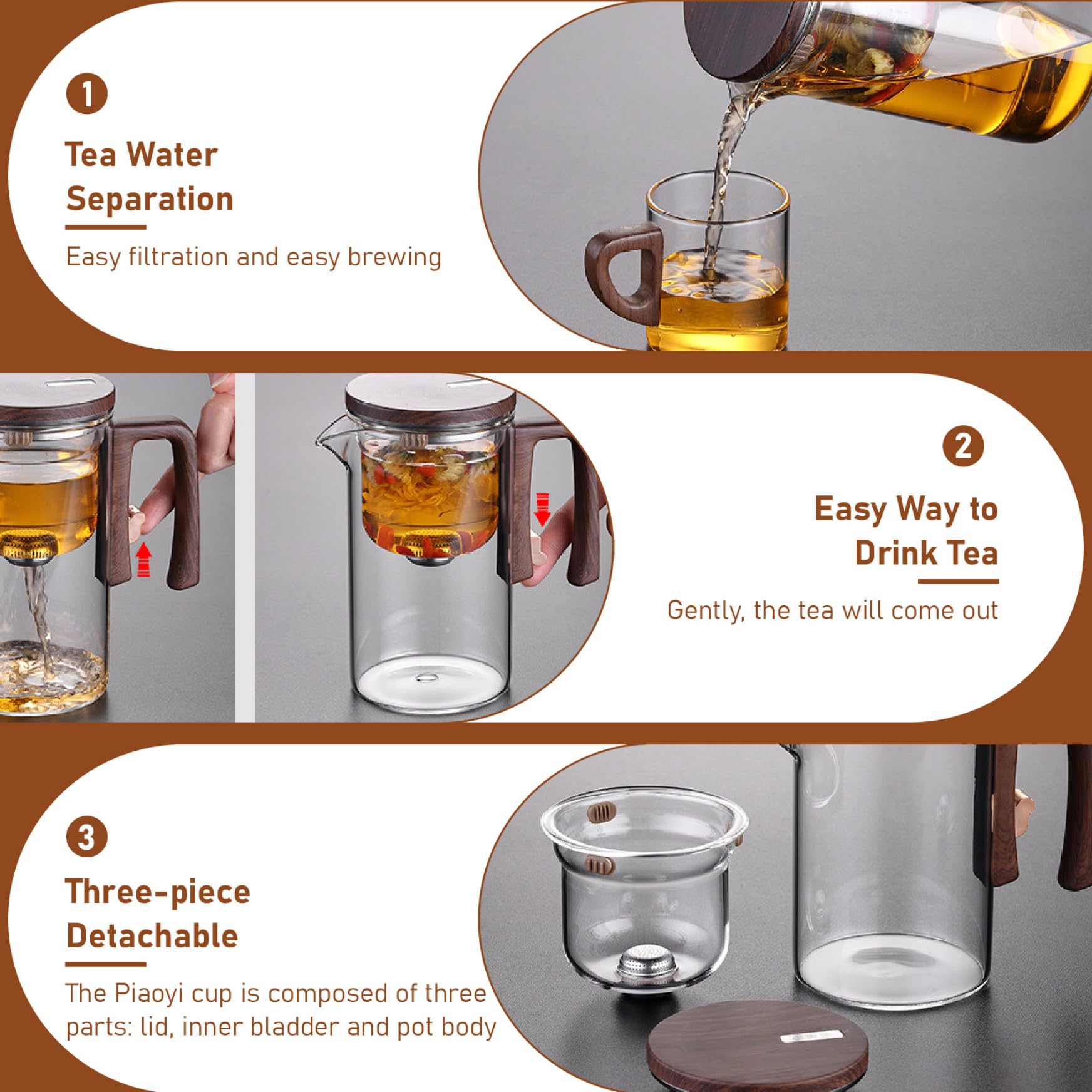 Théière magnétique avec poignée et Bec de 520 ML de Verre théière avec infuseur pour Une Lavable détachable résistante à la Chaleur en Vrac avec Couvercle pour la Maison, Bureau, ca