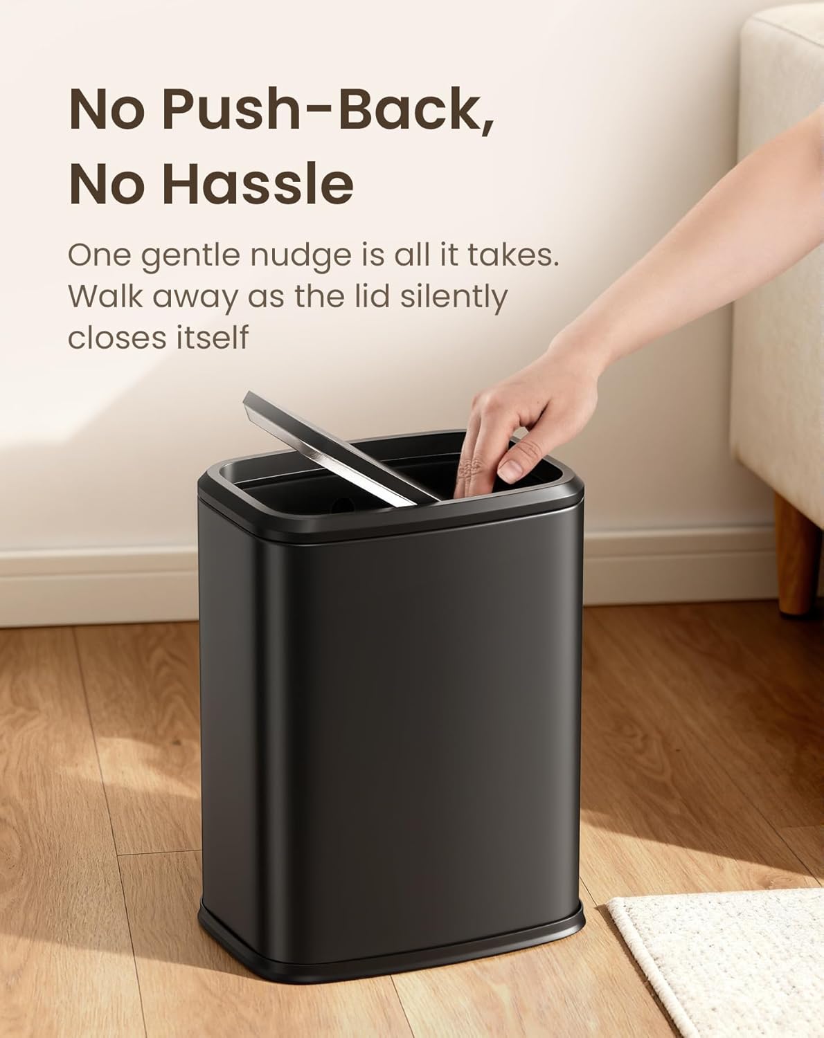 Cesun 2.1 Gallon Bathroom Trash Can with Swing-Top Lid, Small Stainless Steel Garbage Can with Removable Inner Bucket, Slim Waste Basket for Home, Office, Toilet, Bedroom, Living Room (Black)