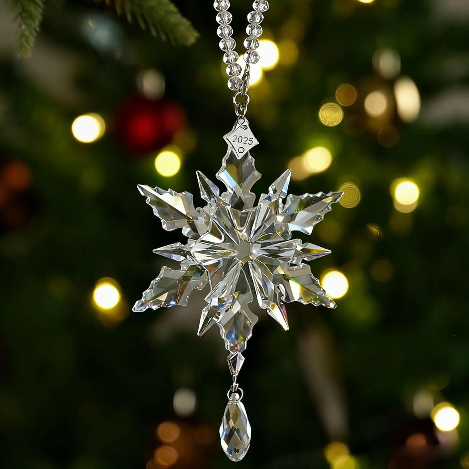Condition photo showing New/Like New for 2025 Annual Christmas Ornaments Crystal Snowflake Star - Christmas Tree Ornaments Pendant Sun Catcher Home Hanging Decor (2025 White Crystal 3 Layers)