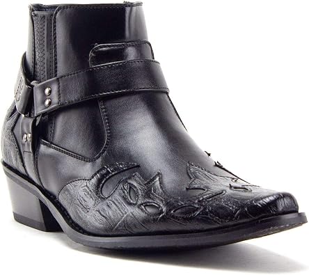 Jazame Cowboy Boots for Men Western Style Ankle High Motorcycle Riding Pointy Toe Moto Dress Boots mens western boots Flame Design