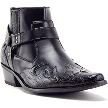 Jazame Cowboy Boots for Men Western Style Ankle High Motorcycle Riding Pointy Toe Moto Dress Boots mens western boots Flame Design