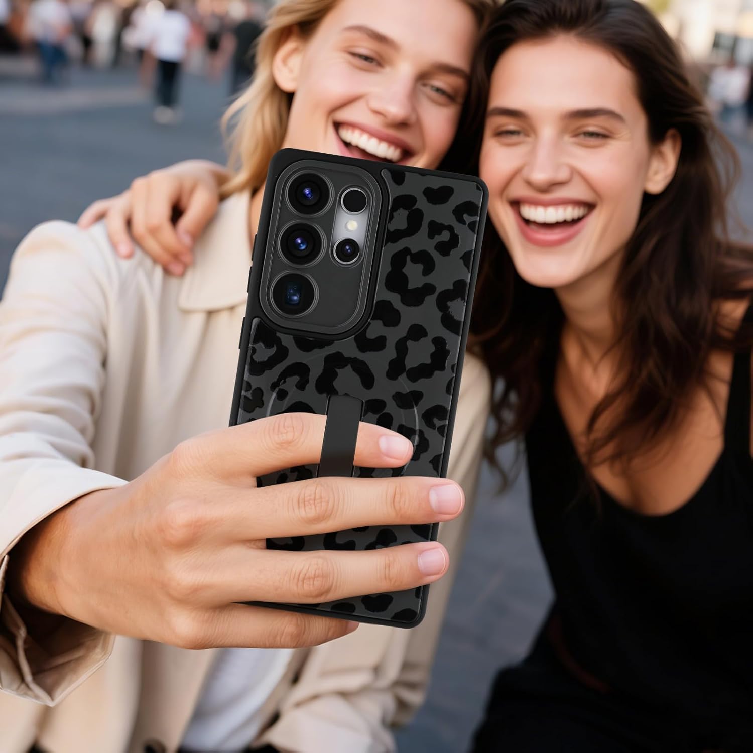 MOWIME Magnetic for Samsung Galaxy S25 Ultra Case with Finger Strap, Compatible with Magsafe, Cheetah Print Pattern Women Girls, Slim Shockproof Soft TPU Case for Galaxy S25 Ultra 6.9 Inch, Black - Image 3