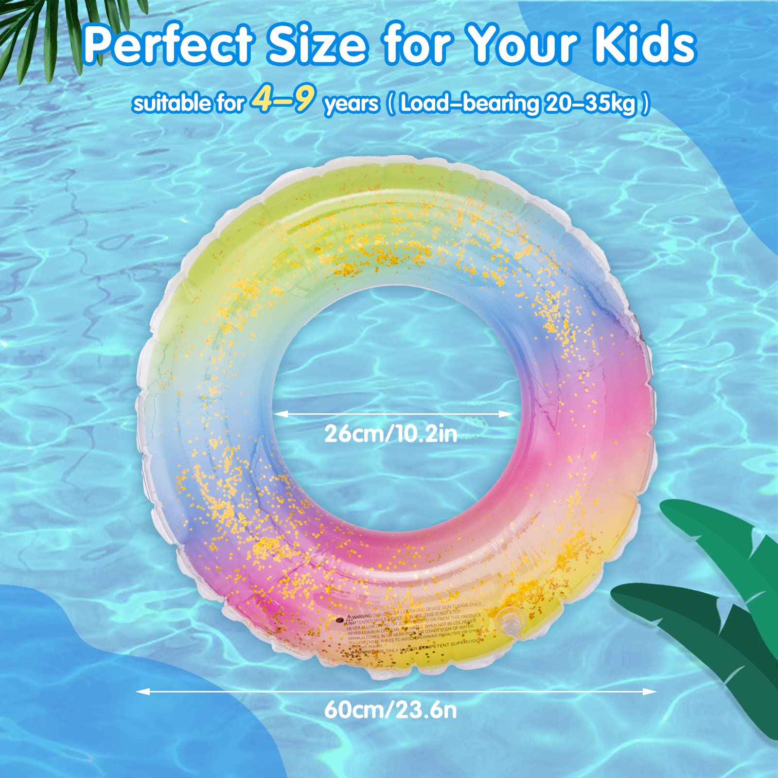Pukitt Swimming Ring for Kids Transparent Kids Rubber Ring Inflatable Ring with Sequin - Image 2