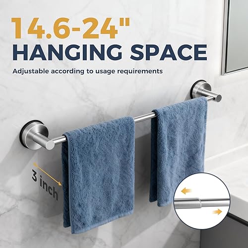 Miniatura 2 de Toalleros de 14.6 a 24 pulgadas para baño, barra de toalla ajustable con ventosa para pared de baño, soporte de toalla de baño de acero inoxidable