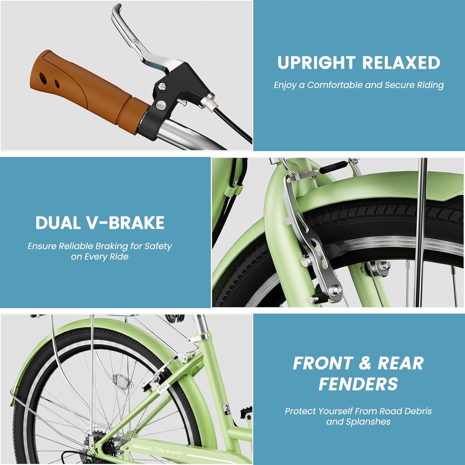 24/26 Womens Bike, 7 Speed Bicycle for Women with Basket & Lock, Beach Complete Cruiser Bike for Women, Commuter Bicycle Lightweight City Bikes for Adults Ladies