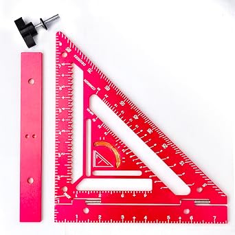 Shefave 8.3" Rafter Square with Jig Block,Rotating Fence Rafter Square for Flatwork, CNC Aluminum Woodworking Triangle Square, High Precision Framing Square for Carpenters & Metal Workers Red