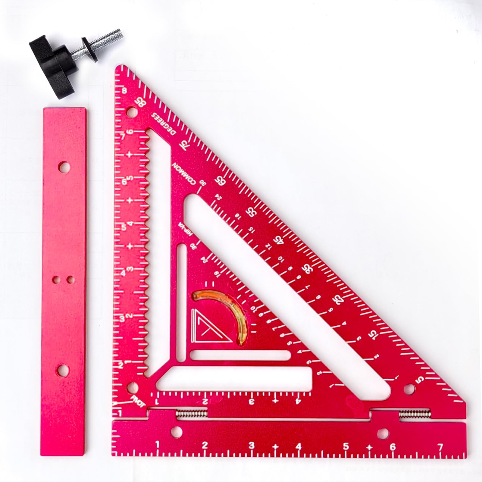 Shefave Squadra rotante da 21,1 cm, con blocco per recinzione, per lavori piatti, in alluminio CNC, triangolare, ad alta precisione, per falegnami e lavoratori del metallo (rosso)