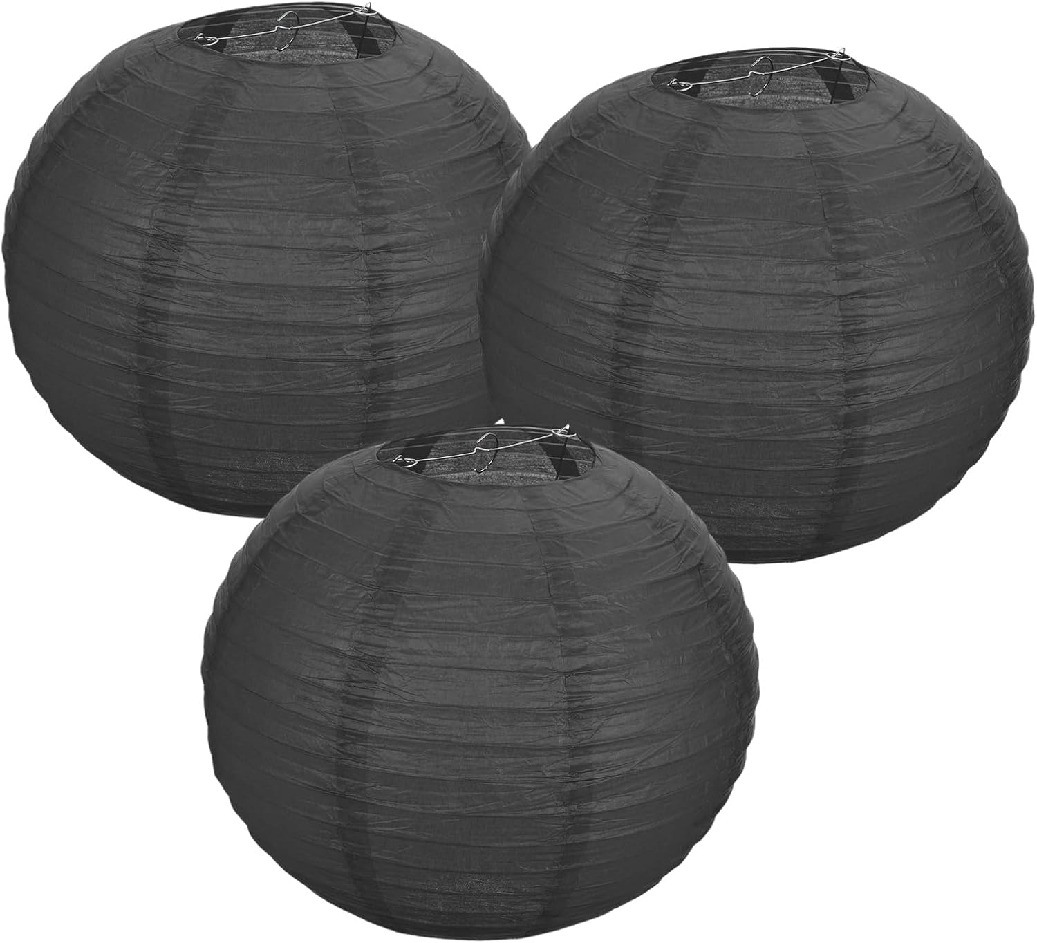 PATIKIL Round Paper Lanterns 40cm/16", 3 Pack Decorative Hanging Lanterns Lamp Party Decorations for Birthday Wedding Bridal Shower Home Decor, Black