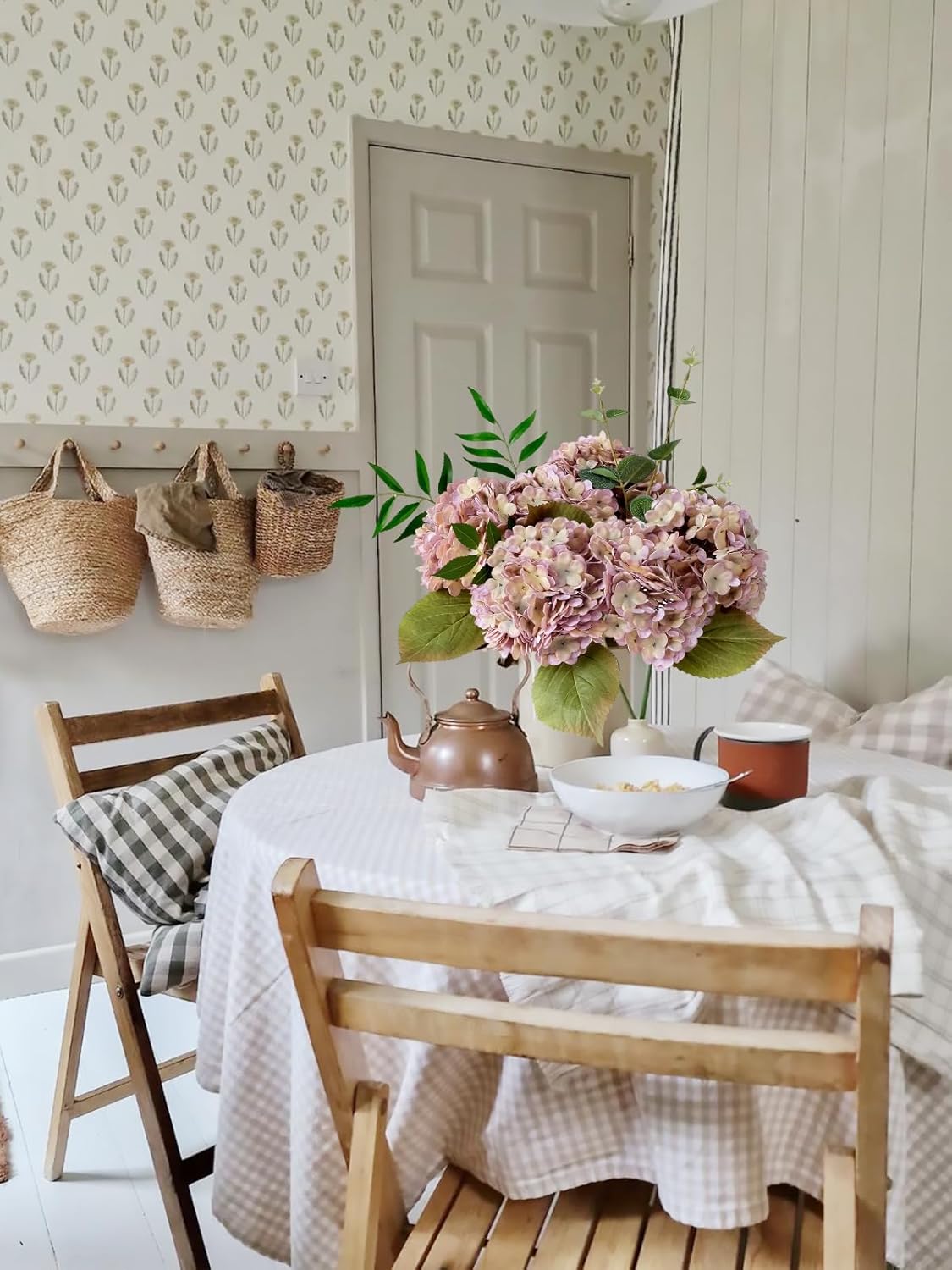 4Pcs Purple Vintage Boho Faux Hydrangea Flowers, 21" Real Touch Fall Artificial Hydrangea,Fake Silk Flowers for Dinning Tables Party Outdoor Home Cemetery Kitchen Wedding Bouquet Halloween - Image 8