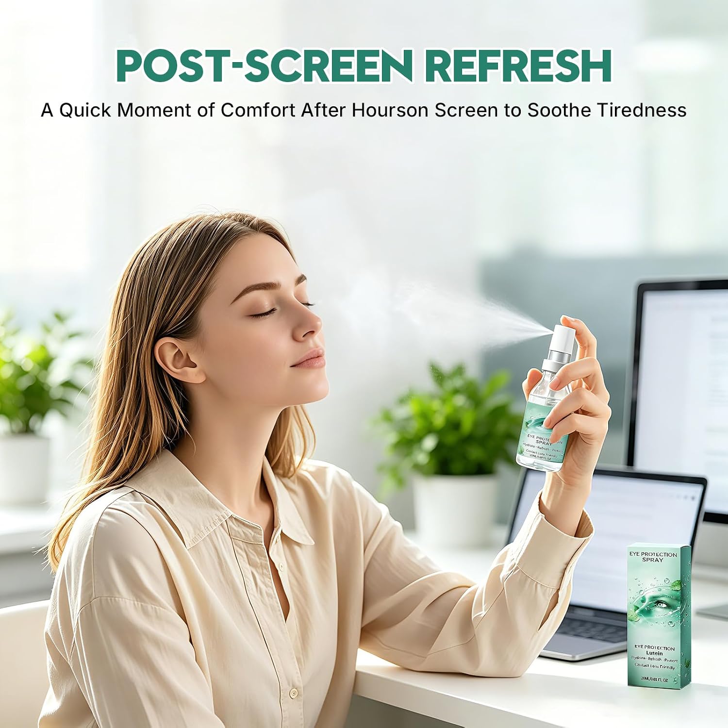 VisionPure Lutein Eye Spray – Relieves Eye Fatigue, Hydrates & Moisturizes Dry Eyes – Portable 20ml Mist for Screen Users, Travel & Daily Care
