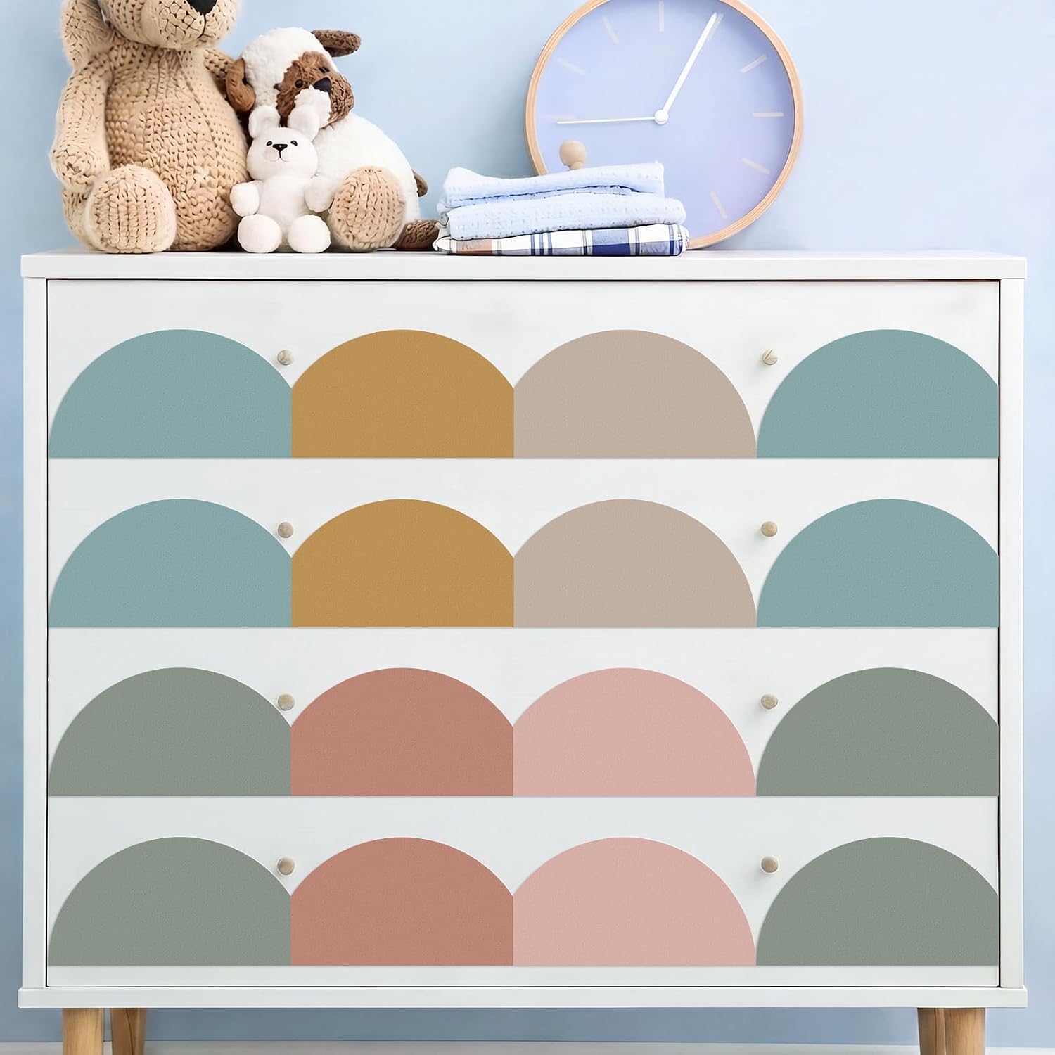 Nuanchu 10 Pcs Bohomian Peel and Stick Scallop Border Decal Trim 15.75 Inch Boho Giant Scalloped Edge Wall Sticker Waterproof Vinyl Wall Decals for Bedrooms Playroom Nursery Classroom image 4