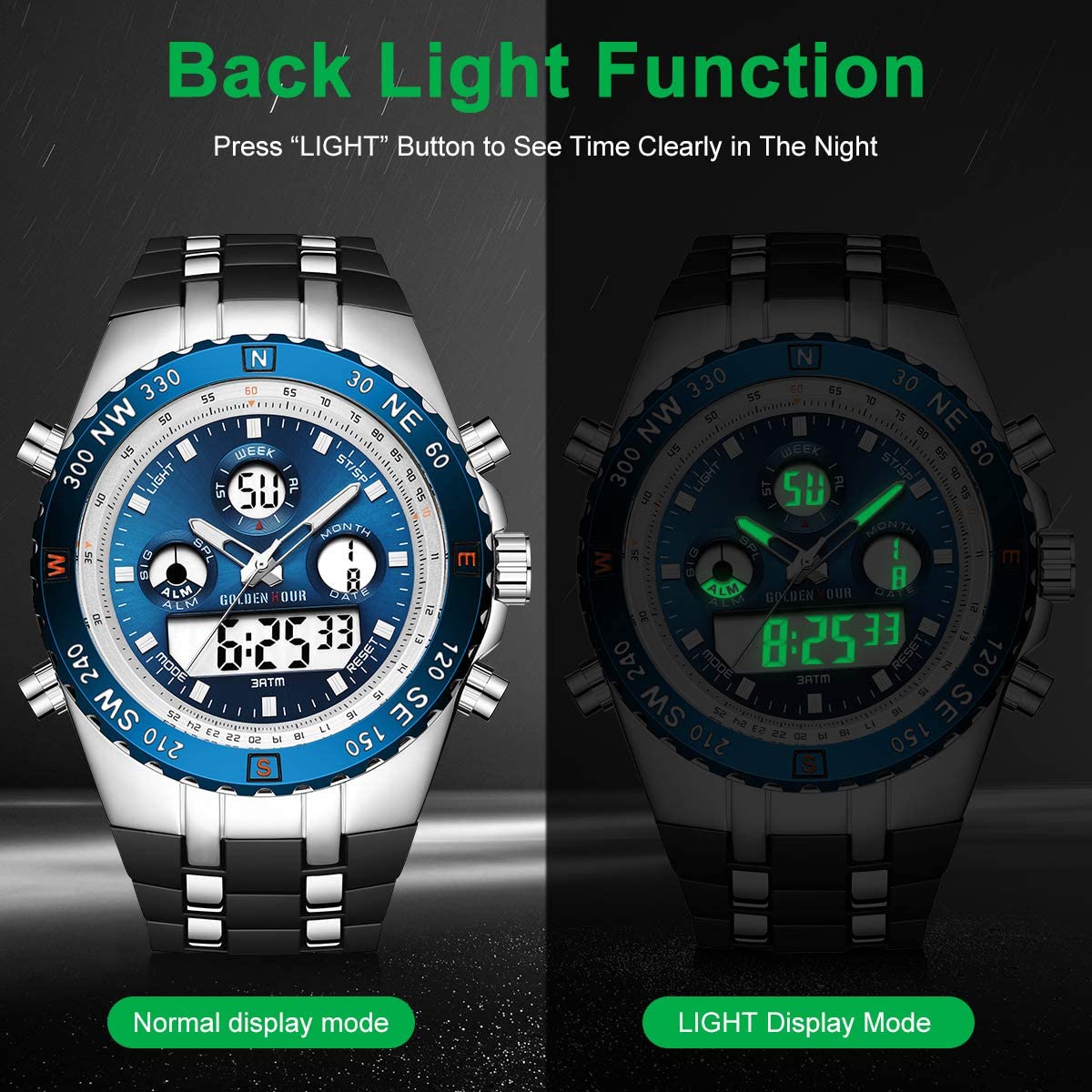 Reloj de Pulsera Deportivo para Hombre, Resistente al Agua, cronómetro, Fecha, Alarma, Luminoso, Digital, analógico, Militar, con Correa de Goma