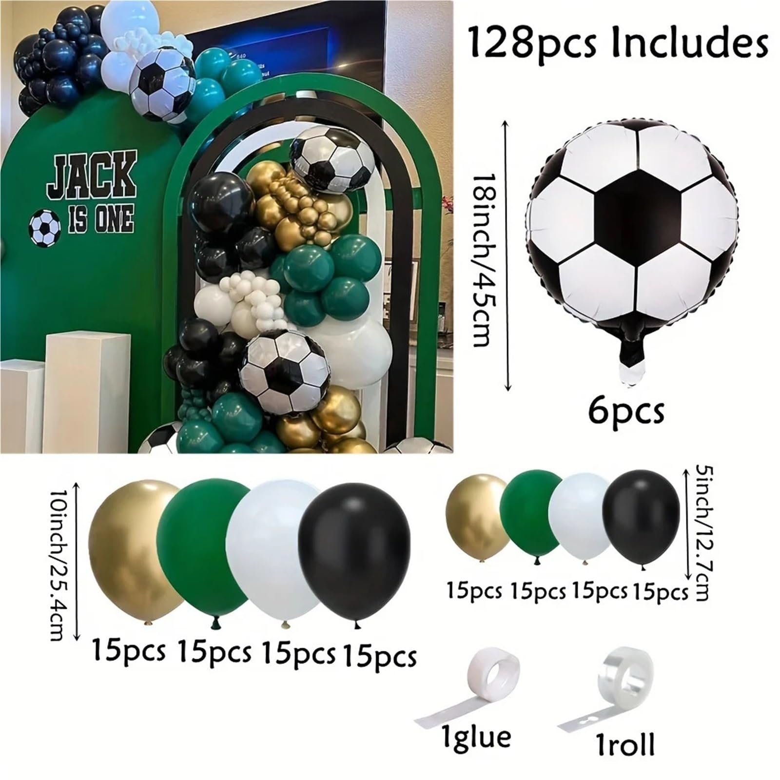 128 Uds. Globos temáticos de fútbol Kit arco guirnalda verde blanco negro, globo decoración Fiesta Temática deportiva cumpleaños for niños para Fiestas