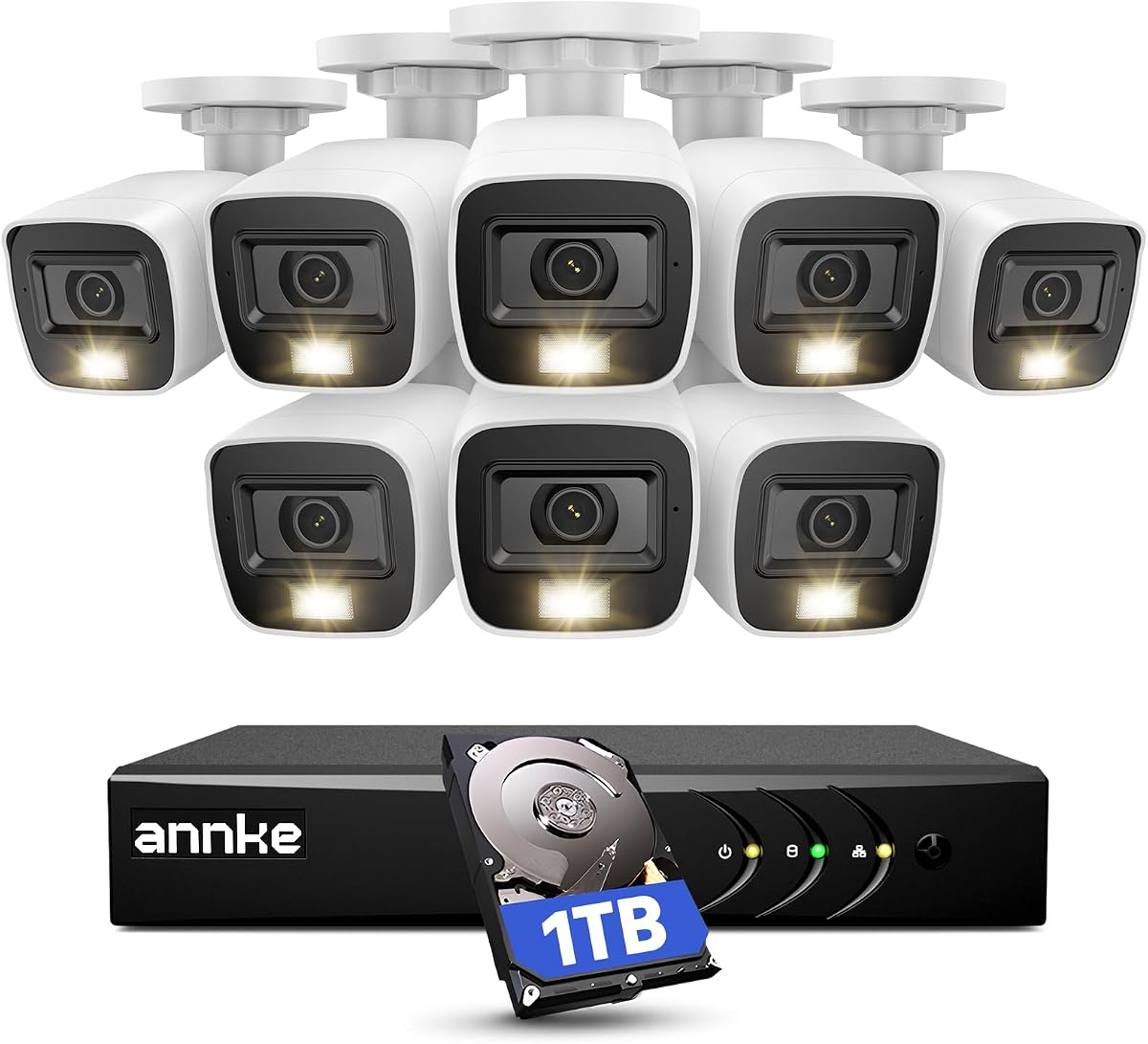 Sistema de cámara de seguridad con cable 8CH 3K Lite, cámara CCTV 8X, disco duro de 1TB | DVR de vigilancia H.265+ de 8 canales, detección de personas/vehículos con IA, cámaras exteriores HD de 1080p, visión nocturna en color, luz dual inteligente