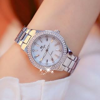 Gold Ladies Watch Dress Watch Ladies Crystal Diamond Watch Stainless Steel Silver Clock Ladies,Silver