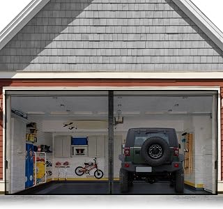 Garage Door Screen for 1 Car 10x8FT, Magnetic Screen Garage with Retractable Fiberglass Mesh and Heavy Duty Weighted Bottom, Easy Assembly & Pass, Hands Free Screen Door w/ 44 Magnets for Entry Door