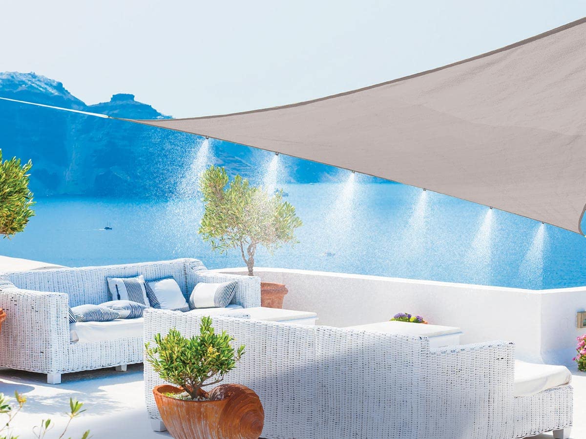 Voile d'ombrage triangulaire 3.60 m de côté avec brumisateur intégré - coloris gris/​blanc