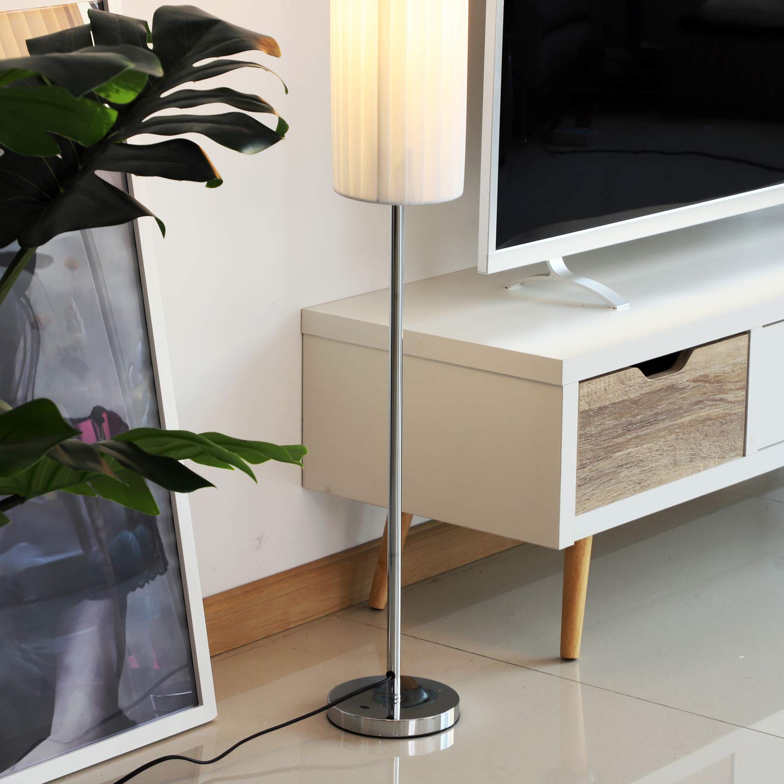 HOMCOM Lámpara de Pie Moderna para Dormitorio Estudio Salón 120 cm Blanco