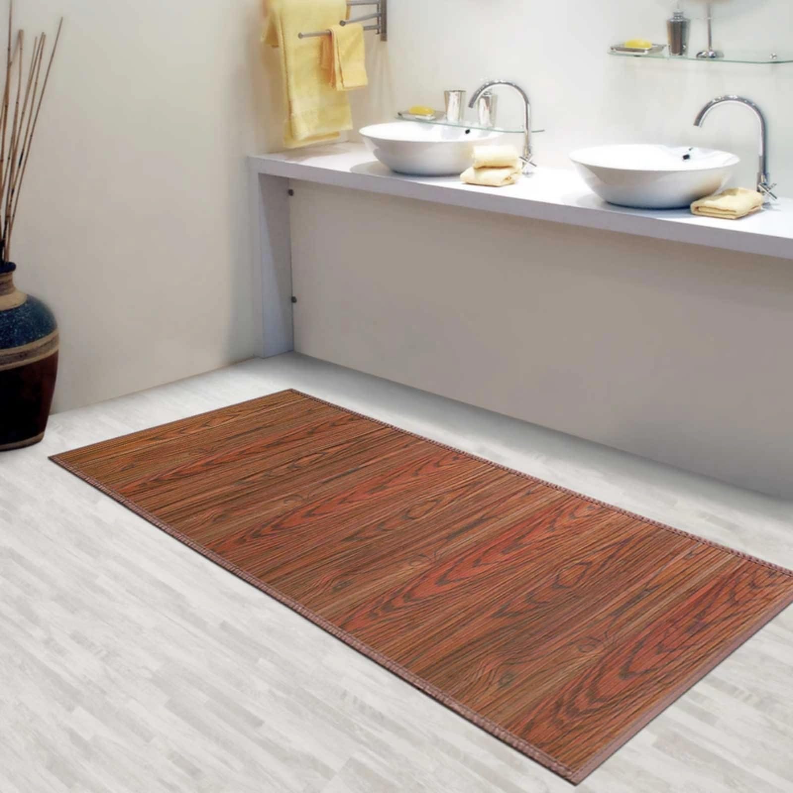 casa pura Tapis de Cuisine en Bambou hypoallergénique,idéal pour Salle de Bain,Salon,Corridor,Couloir, 17 mm d'épaisseur,Dos en Feutrine avec Picots antidérapant (Marron/Rouge, 150 x 200 cm)