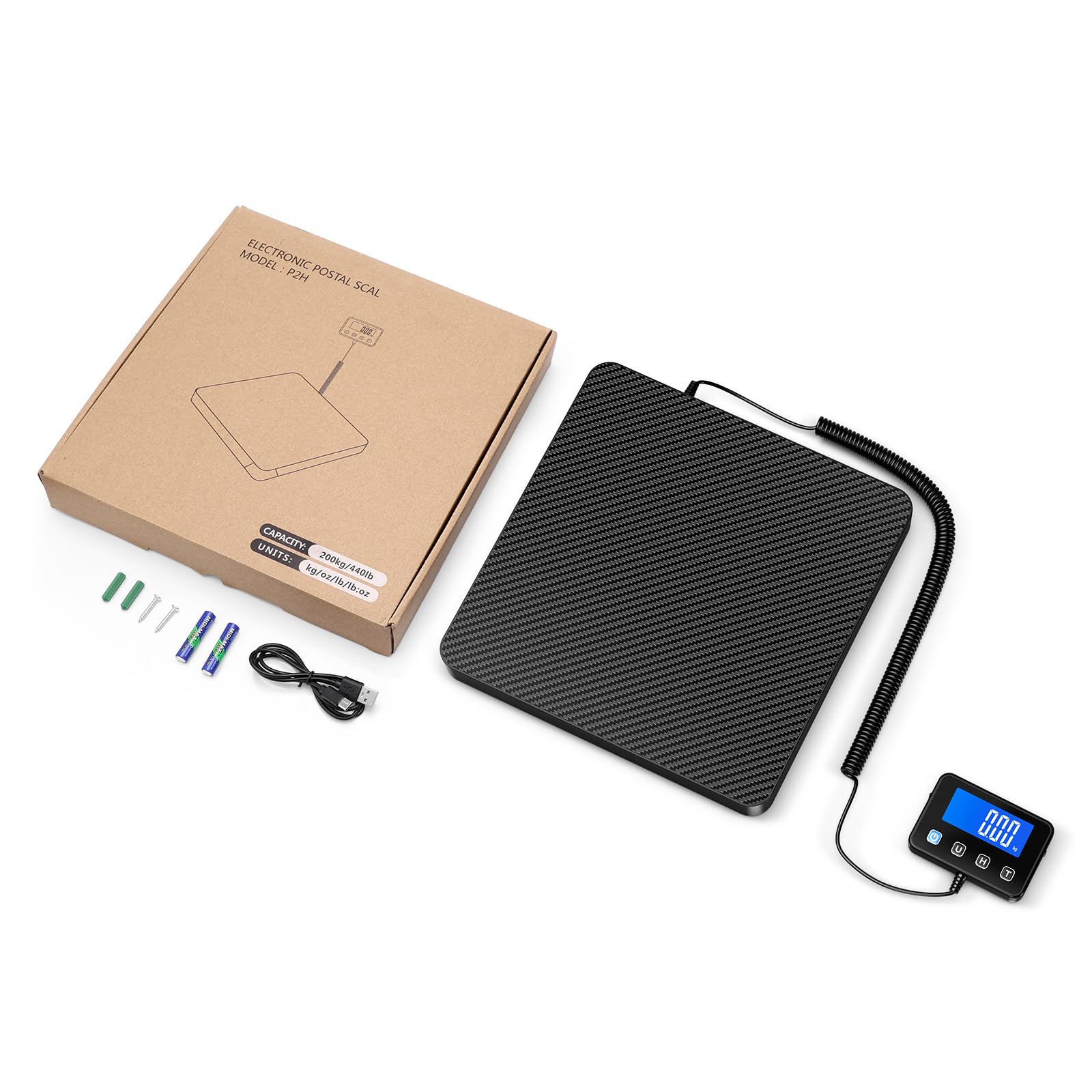 Báscula postal digital, 440 libras/10 g, báscula de envío de paquetes, balanza de equipaje con sensor de alta precisión, báscula de pesaje recargable por USB con pantalla LCD, tara