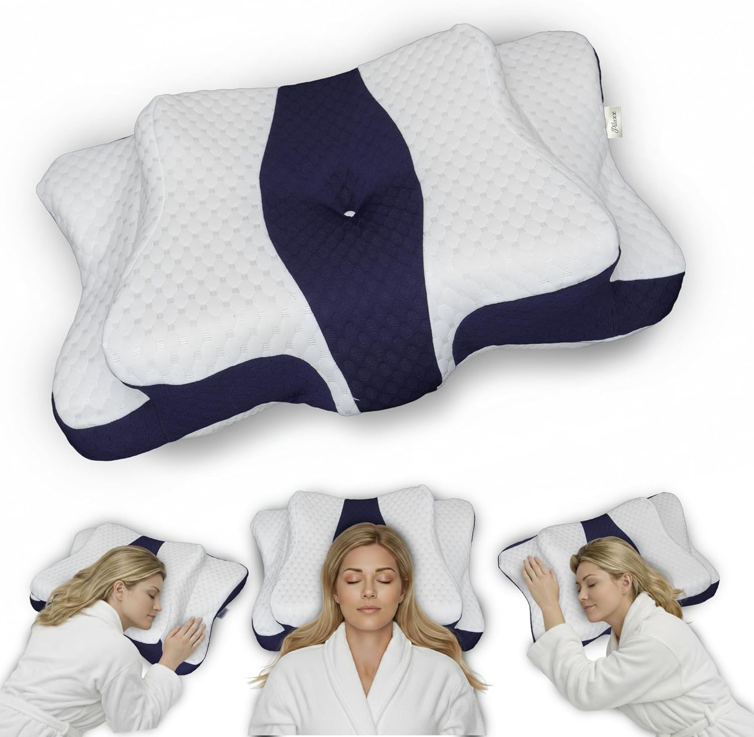 Ergonomic Cervical Neck Pillow for Sleeping – Memory Foam Cervical Pillow for Side Sleepers and Back Sleepers – Contour Neck Support (Grey/White)