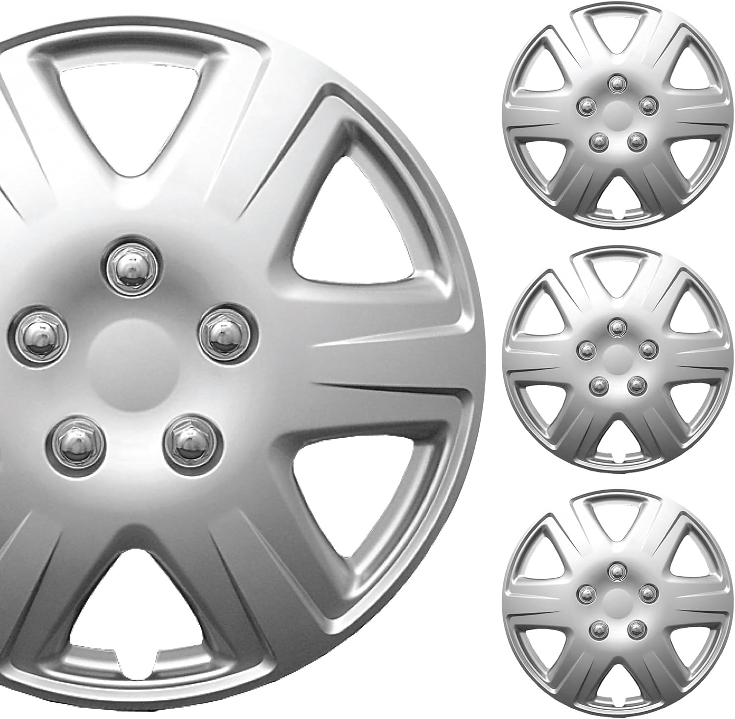PACRIM 16" Universal Silver Car Wheel Cover/Hubcap Set | Replacement Snap On | Set of 4 | Univeral Fit for 16 Inch Base Stock Rims