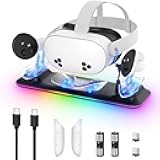 Charging Dock for Meta Quest 3S/3, Kinwin Magnetic Charging Station for Oculus Quest 3S/3 Accessories with RGB Light, Charging Stand for VR Headset & Controller with 2 Rechargeable Batteries (Black)