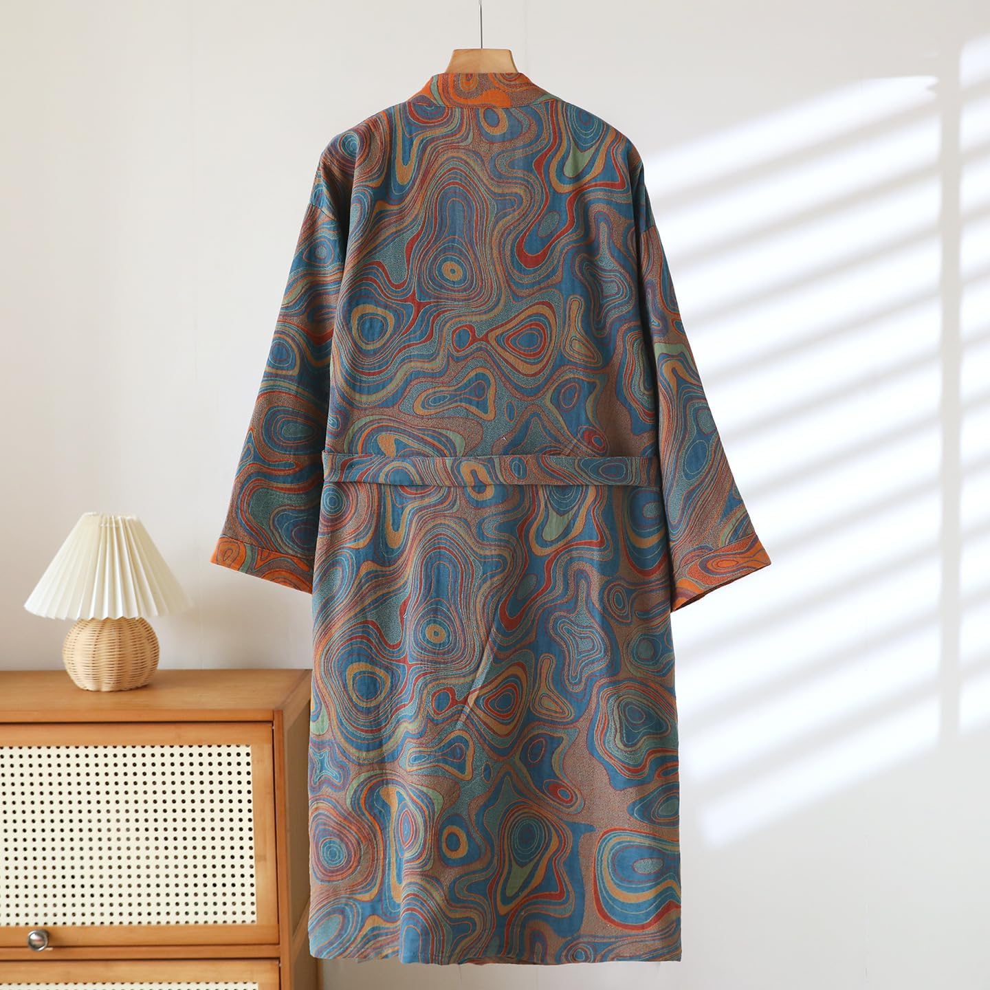 Yarn-dyed Cotton Japanese Kimono Bathrobe Loose Sleepwear Retro Yukata Robe for Women