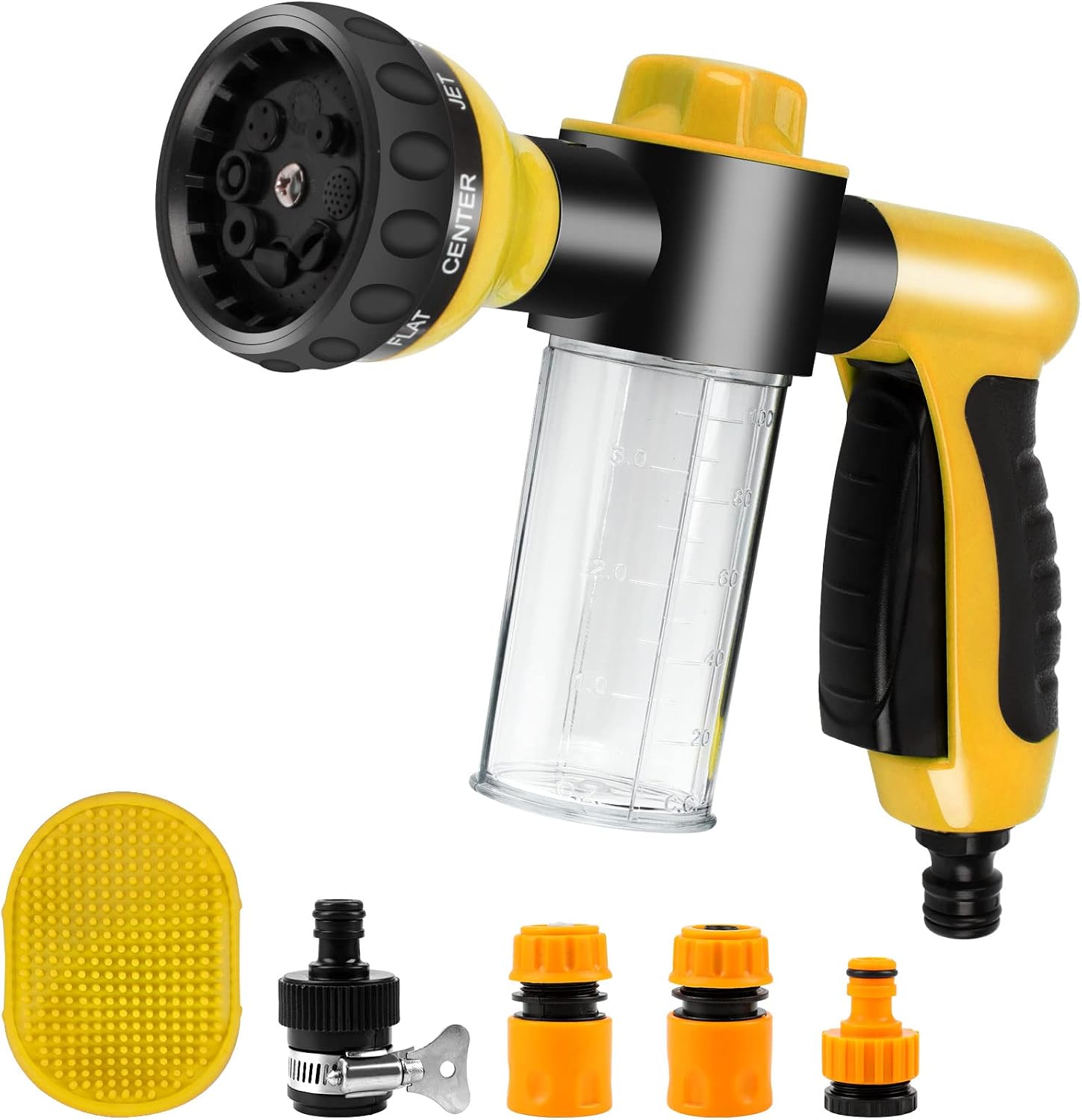 GINDOOR 6 Pieces Pet Bathing Tool Set Include Hose Spray Nozzle Livestock Foamer Soap Dispenser with Connectors and Dog Rubber Comb…