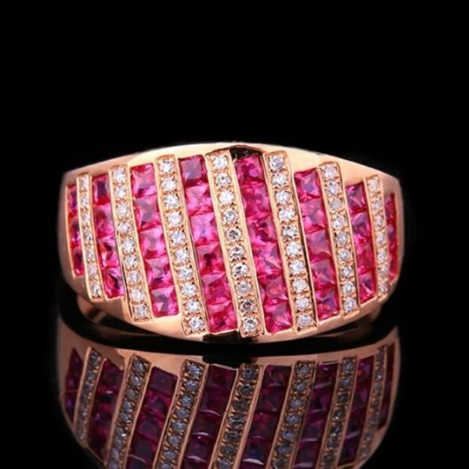 Daesar Anillo Boda para Mujer con Cuadrado con Rubí Creado de 0.97ct y Moissanita, Oro Rosa 9K/14K/18K, Anillos de Alianza Oro Rosa