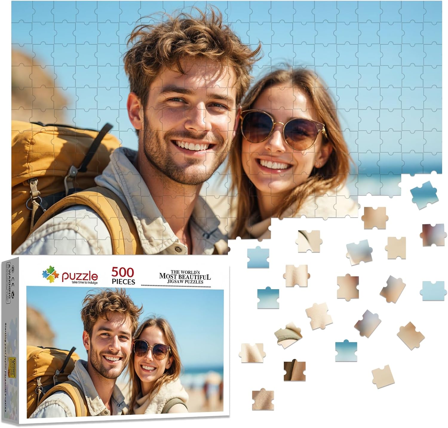 Custom Puzzles from Photos, 500 Pieces Personalized Jigsaw Puzzle with Your Picture or Text, Unique Gift for Christmas, Family, Wedding, Birthday (500-Horizontal)