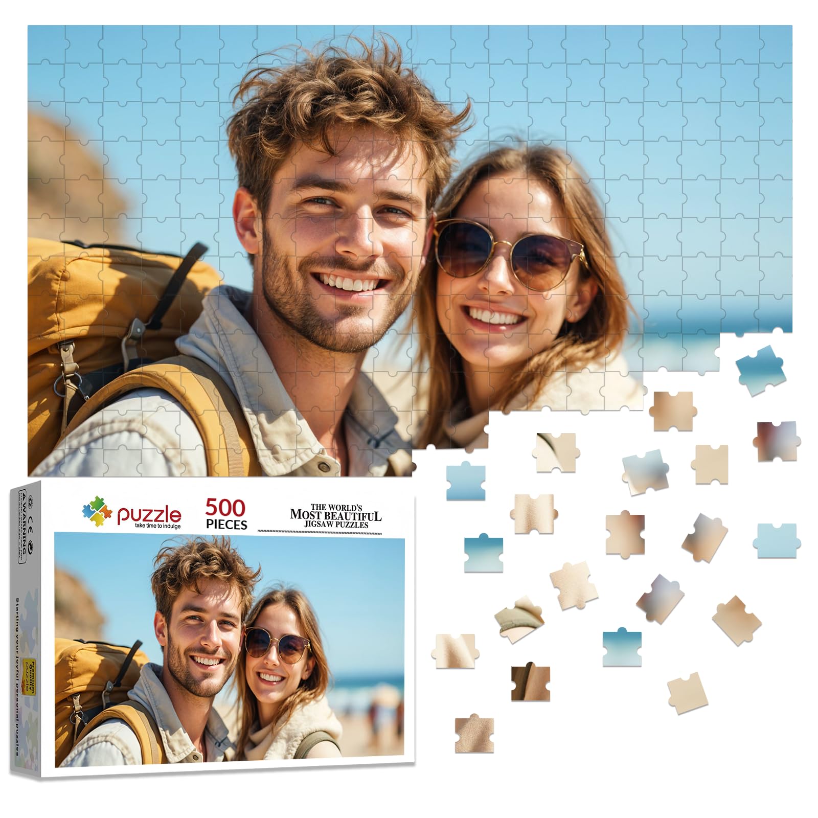 BEXOA Personalised Jigsaw Puzzle from Photo - Custom Wooden Puzzles with Your Picture & Text, 300/500/1000 Pieces, Personalised Gift for Family, Couples, Christmas & Birthdays (500)