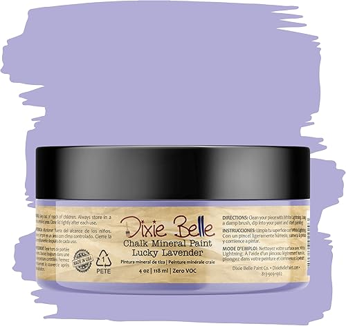 Dixie Belle Paint Company - Pintura con acabado de tiza para muebles, color lavanda (Lucky Lavender), 4 fl oz, pintura mineral de tiza color morado