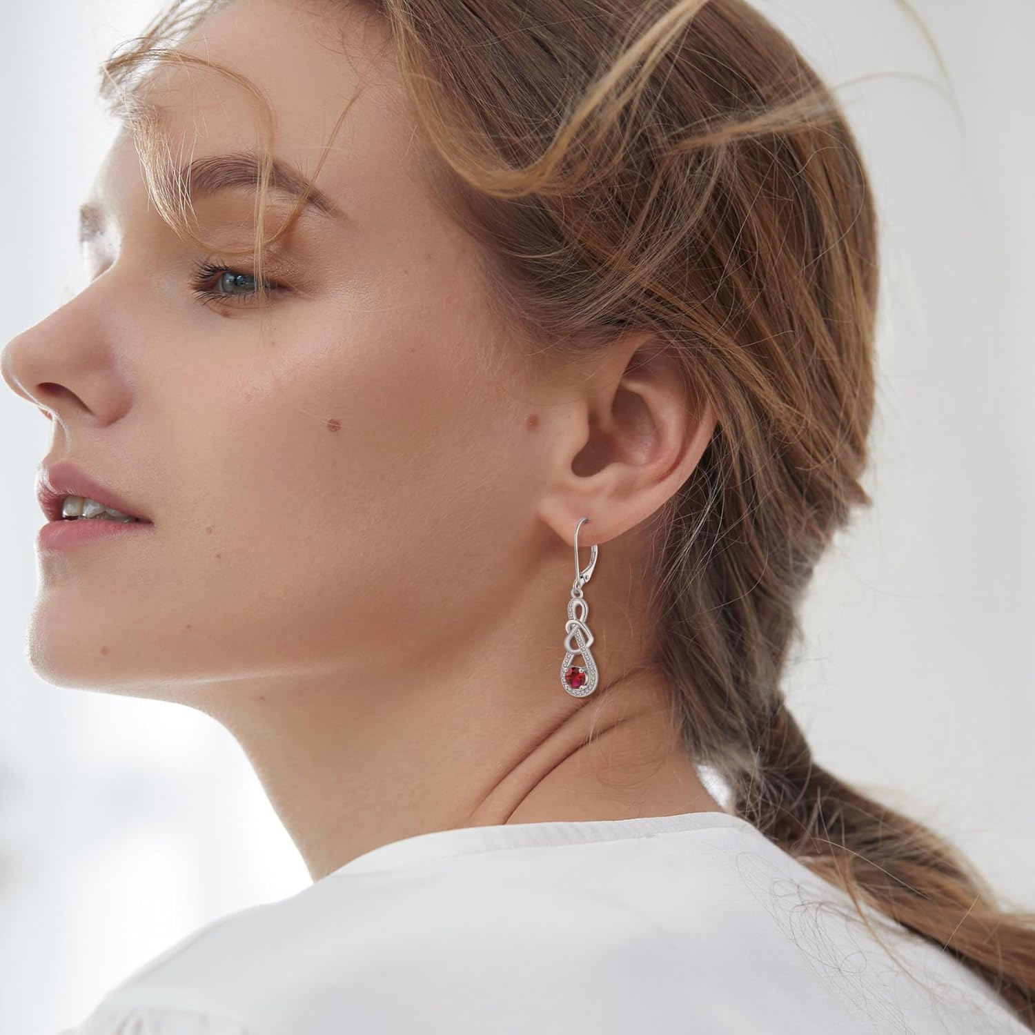 Dangle Drop Earrings for Women 925 Sterling Silver Heart Infinity Leverback Earrings Birthstone Jewelry Gifts for Women Wife Girlfriend Mother Daughter Her - Image 2