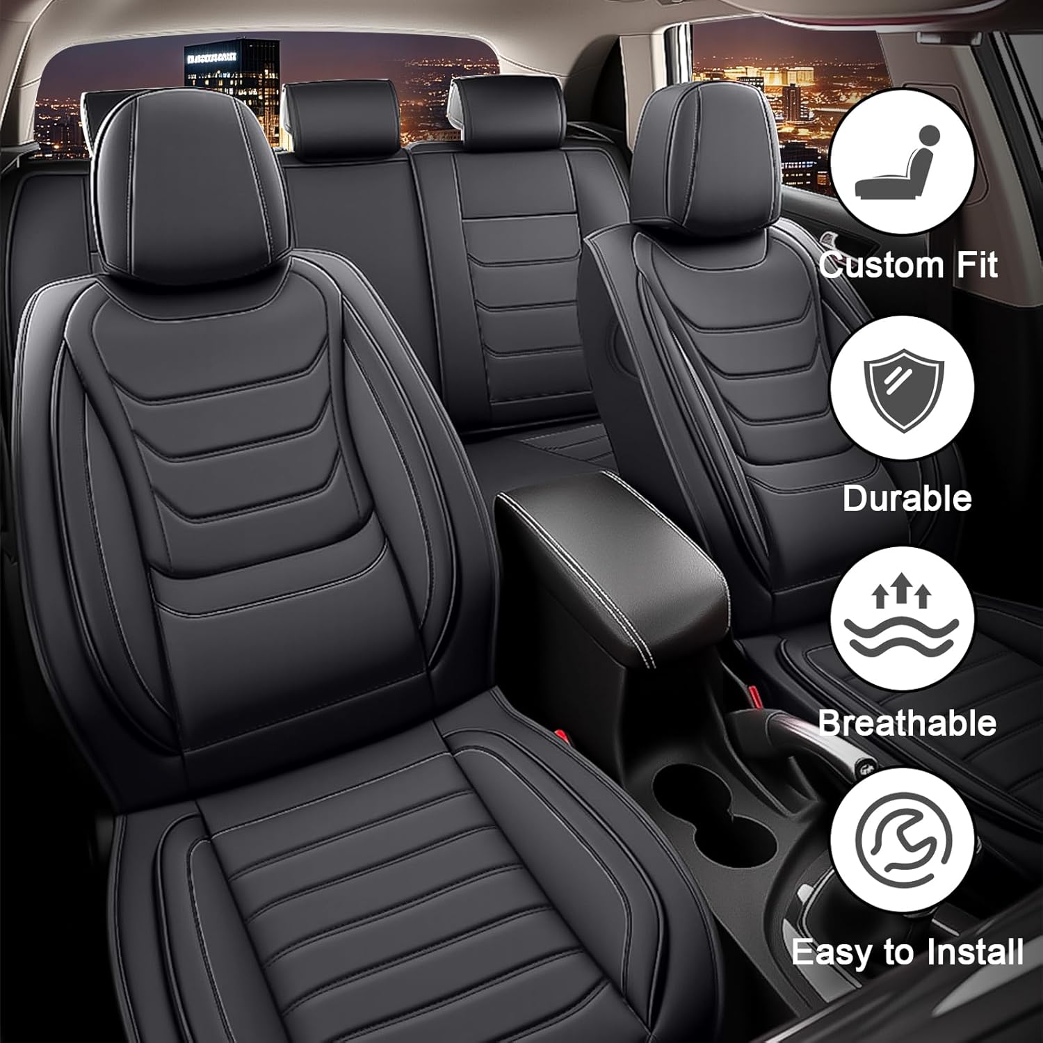 JWLK Seat Covers for Infiniti QX60 2014-2025, Anti-Slip Breathable Seat Covers for Cars, Luxury Nappa Leather Automotive Seat Covers Sets Compatible with Airbag (Standard 5 Seats, Black)