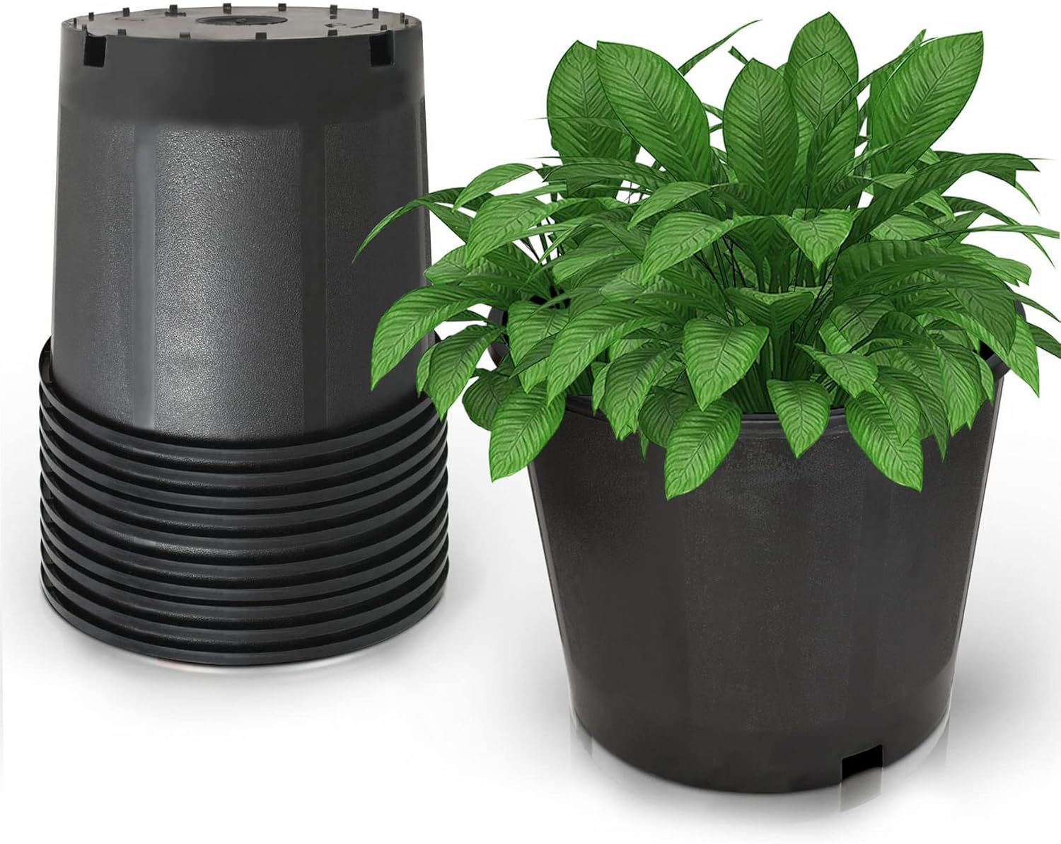 waltyotur 10PCS 3.1 Gallon Round Durable Planter Nursery Pots, Injection Molded Plastic Plant Container Garden Planter Pots for Indoor Outdoor Plants Flower Vegetables, Black