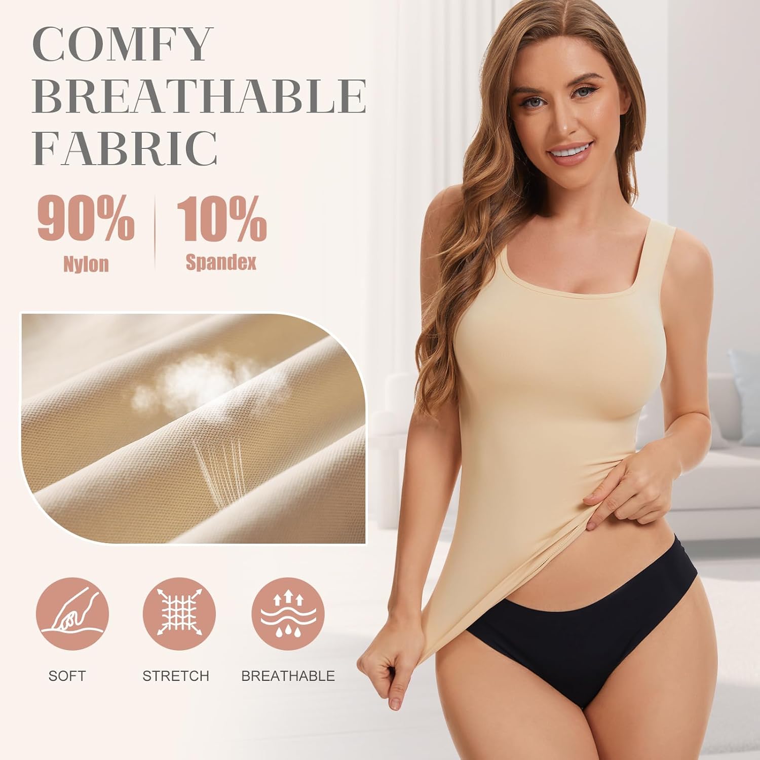 Square Neck Shapewear Tank Tops for Women Tummy Control Compression Tanks Seamless Shaping Camisole Body Shaper - Image 3