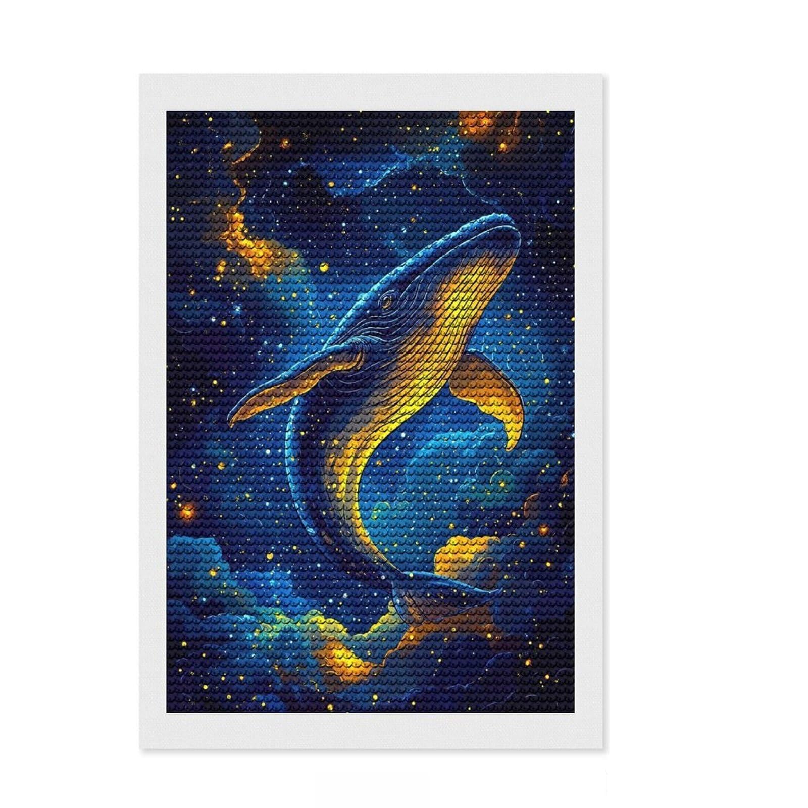 Junmoney Whale in Space Diamond Art Kit 8"x12", Mindful Craft Activity, Office Decor, for Creative Relaxation, Thoughtful Handmade Gift