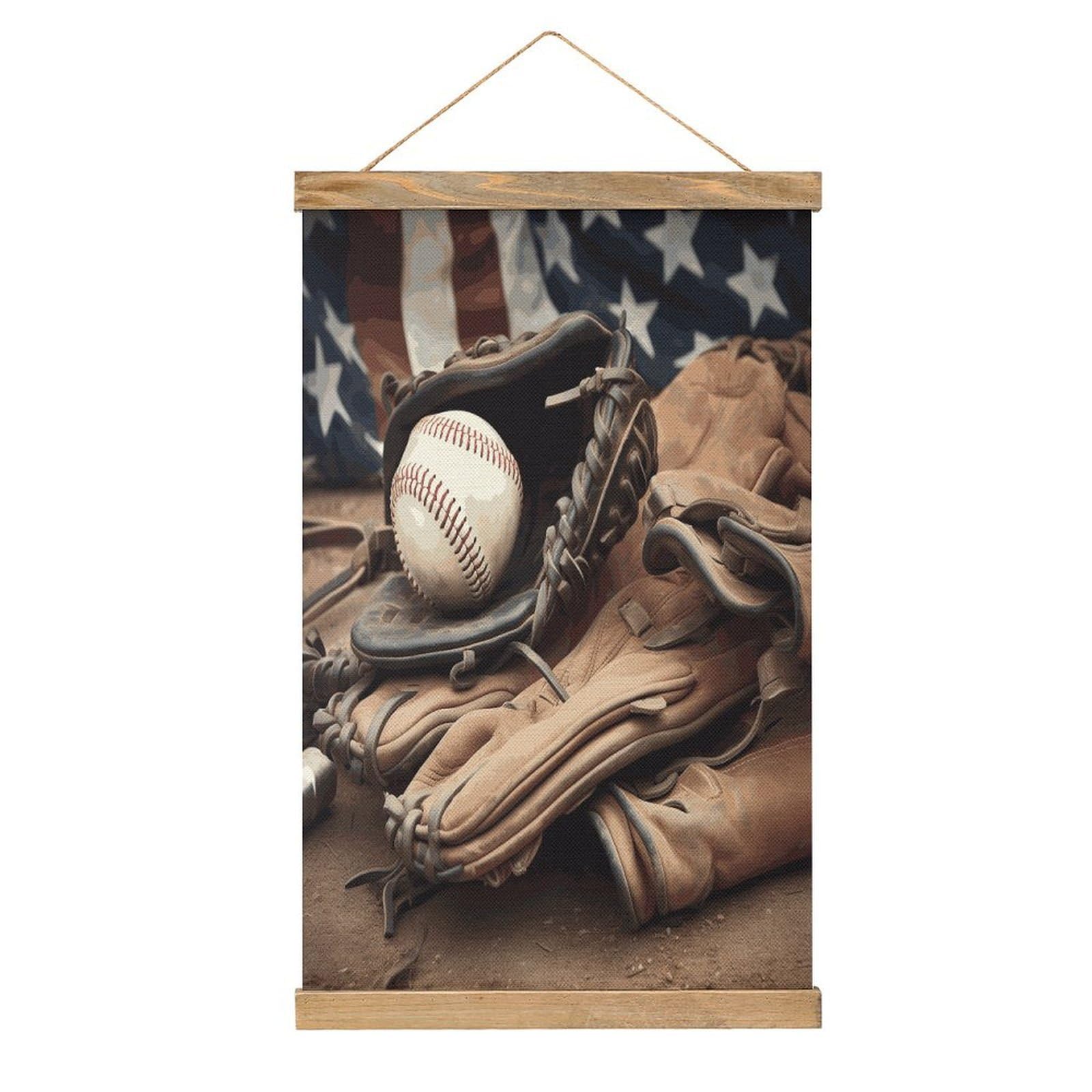 FekiLoot Baseball Equipment Linen Hanging Painting Vintage Poster Hanger Frame Wall Decor Art Painting Printed on Linen Without Fading Living Room Office Bedroom Playroom Apartment Decor