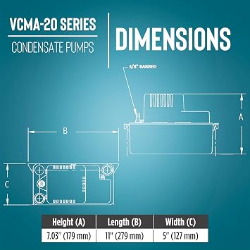 Little Giant VCMA-20ULS 115 Volt, 80 GPH, 1/30 HP Automatic Condensate Removal Pump for HVAC/Refrigeration Systems/Dehumidifiers with Overflow Detection Switch and 6-Foot Cord, White/Black, 554425