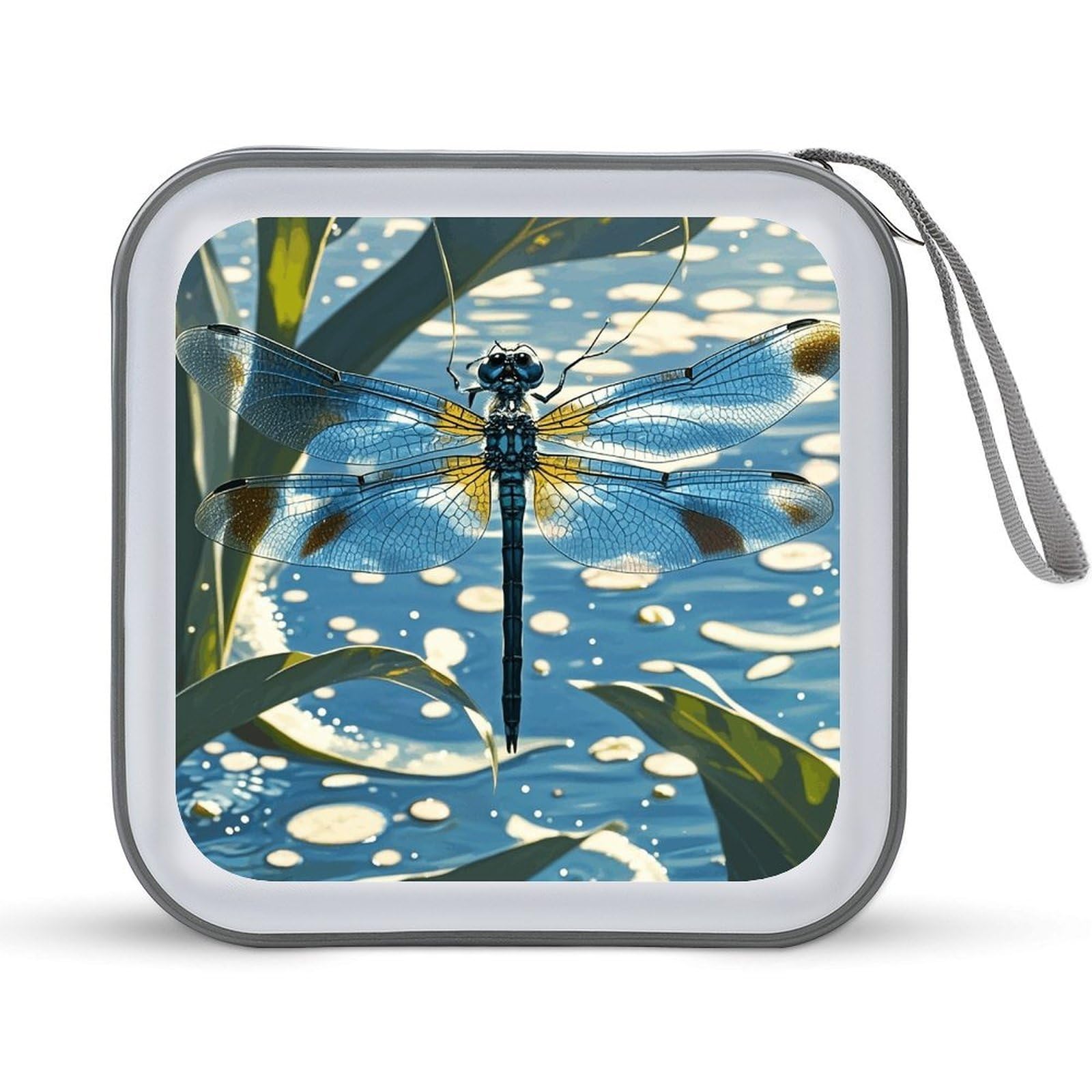VstaDank Blue Dragonfly DVD Case With Zipper Portable CD Case Hardshell DVD VCD Binder Storage Box EVA Protective Blu-ray Wallet 40 Capacity CD Wallet Movie Music Media Disc Wallets
