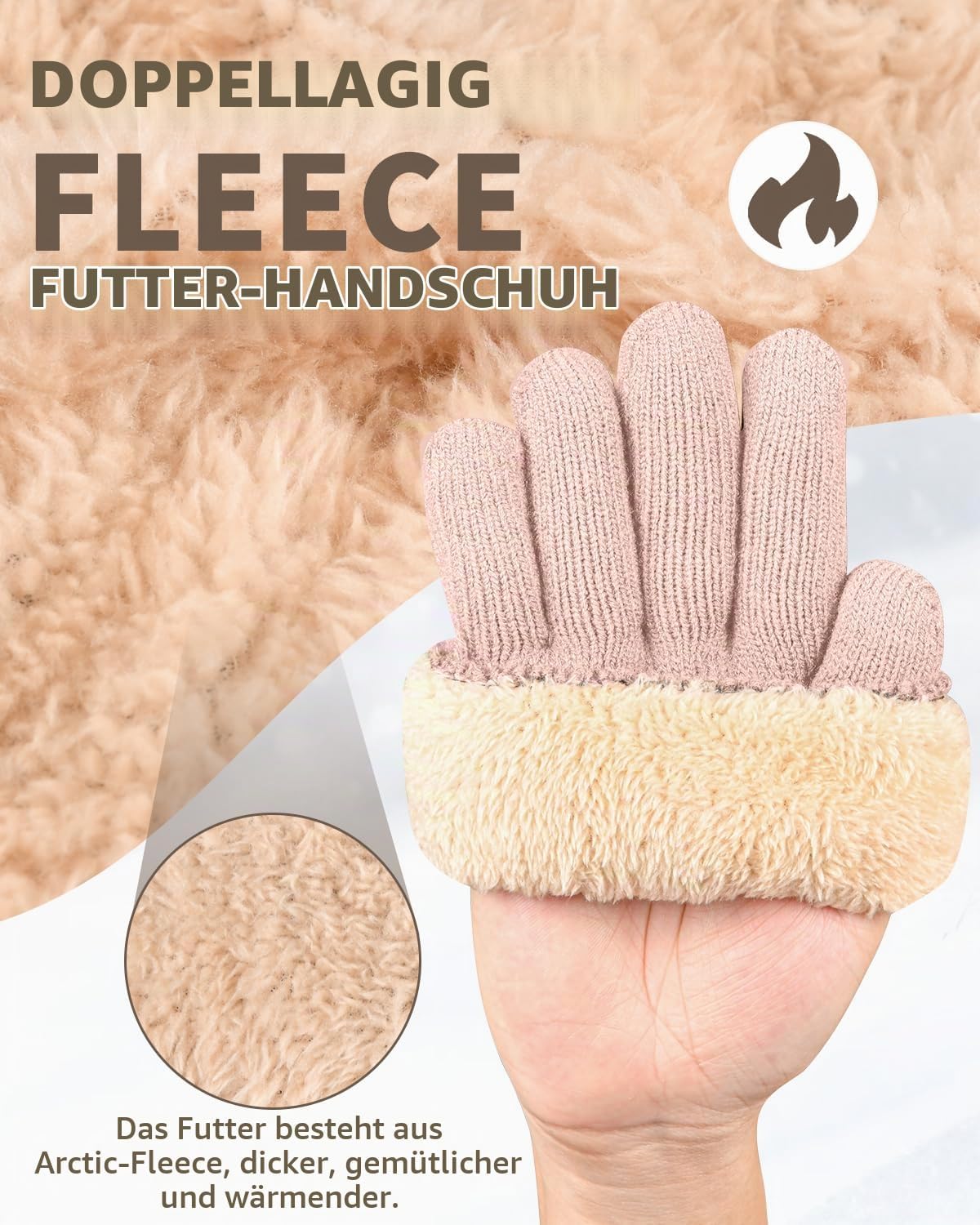 Women's Winter Gloves with Fleece Lining, Touchscreen Warm Stretched Thick Knitted Gloves Wool Gloves Thermal Gloves Outdoor Winter Gifts for Men and Women pink