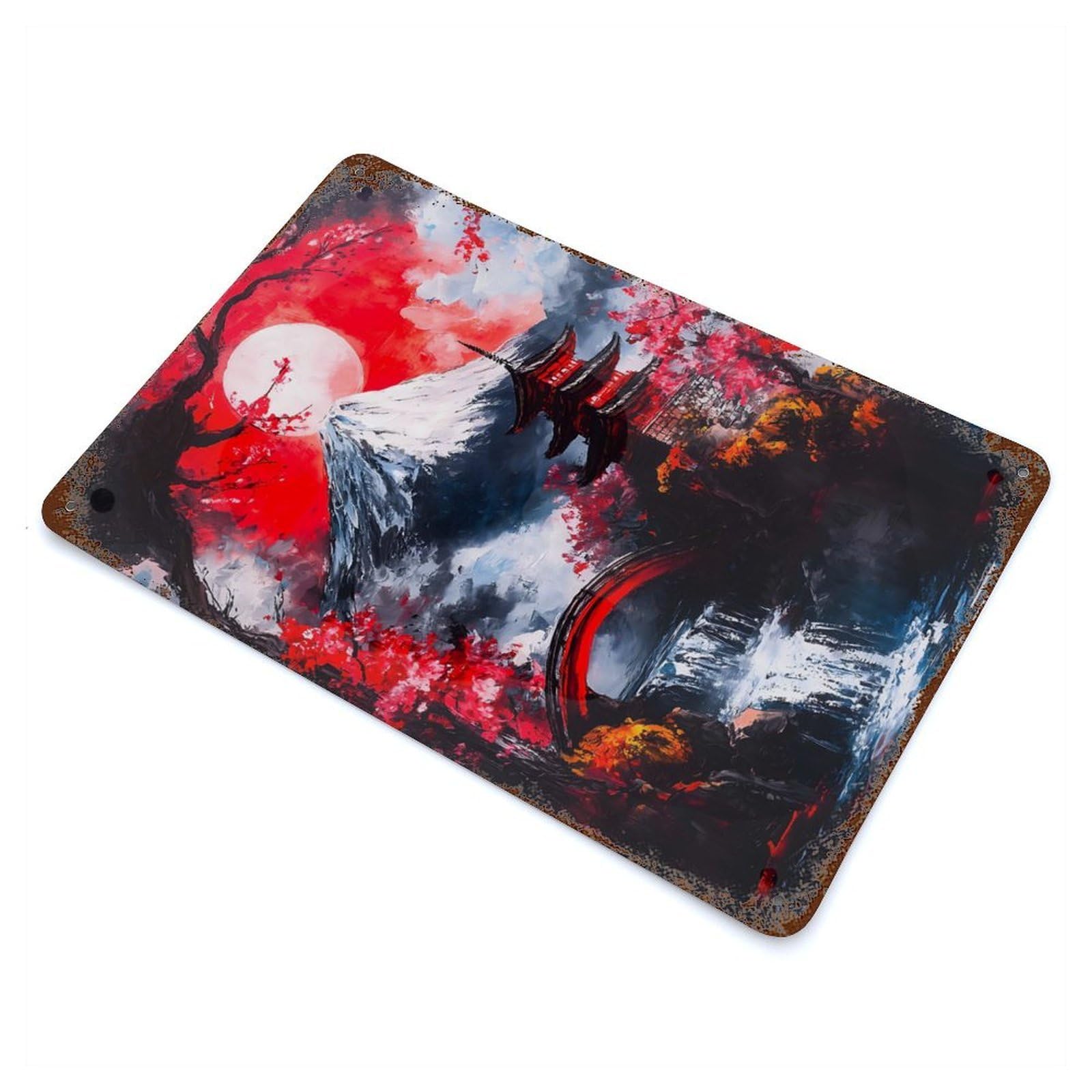 Mount Fuji Landscape Vintage Metal Tin Sign 11.8"x7.9", Ideal for Cafe, Home Bar And Lounge Decor