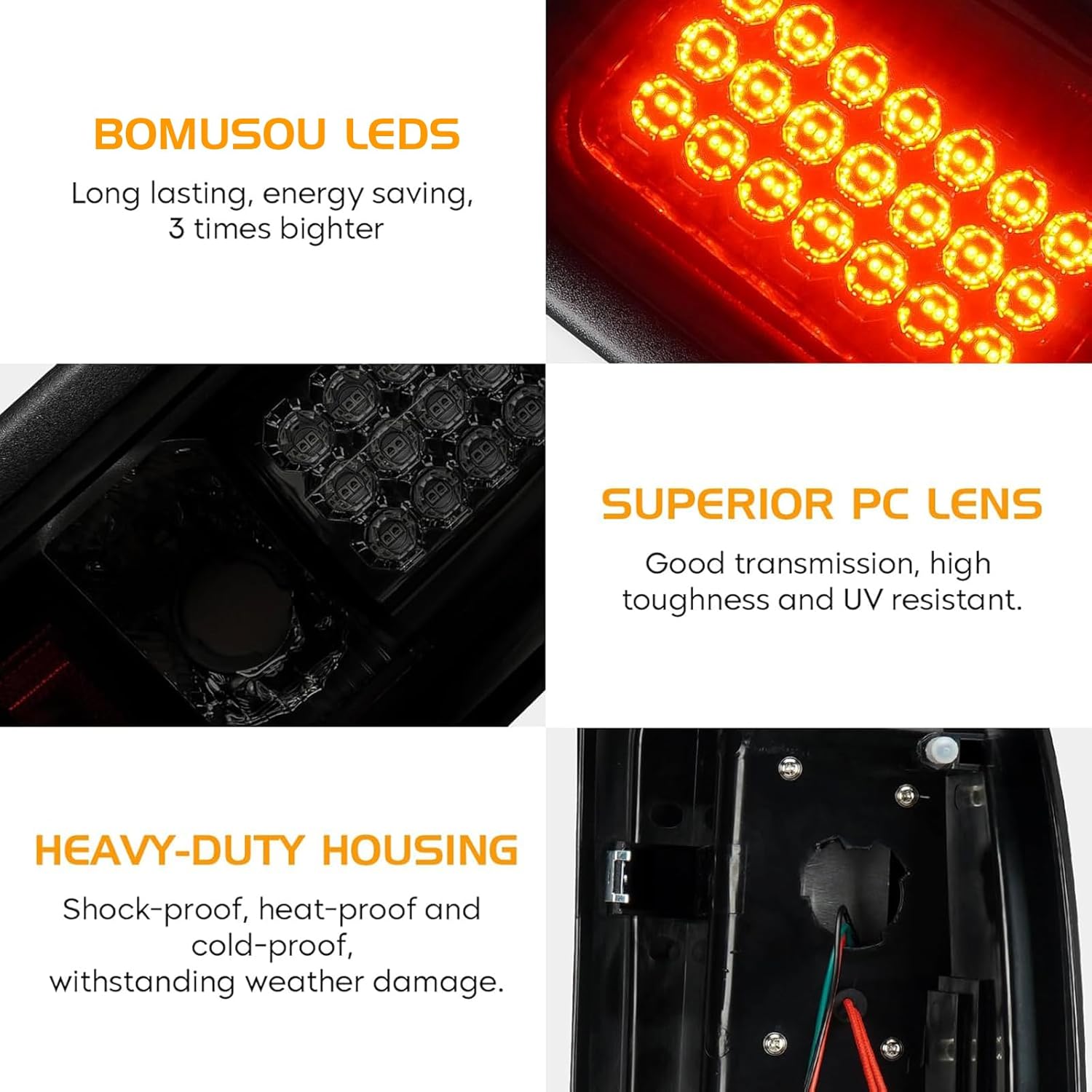 LED Tail Light + 3rd Brake Light Kit Fit for Dodge Ram 1500 1994-2001, for Ram 2500 3500 1994-2002, Taillights and High Mount Stop Light, 3 Pcs, Smoke Lens