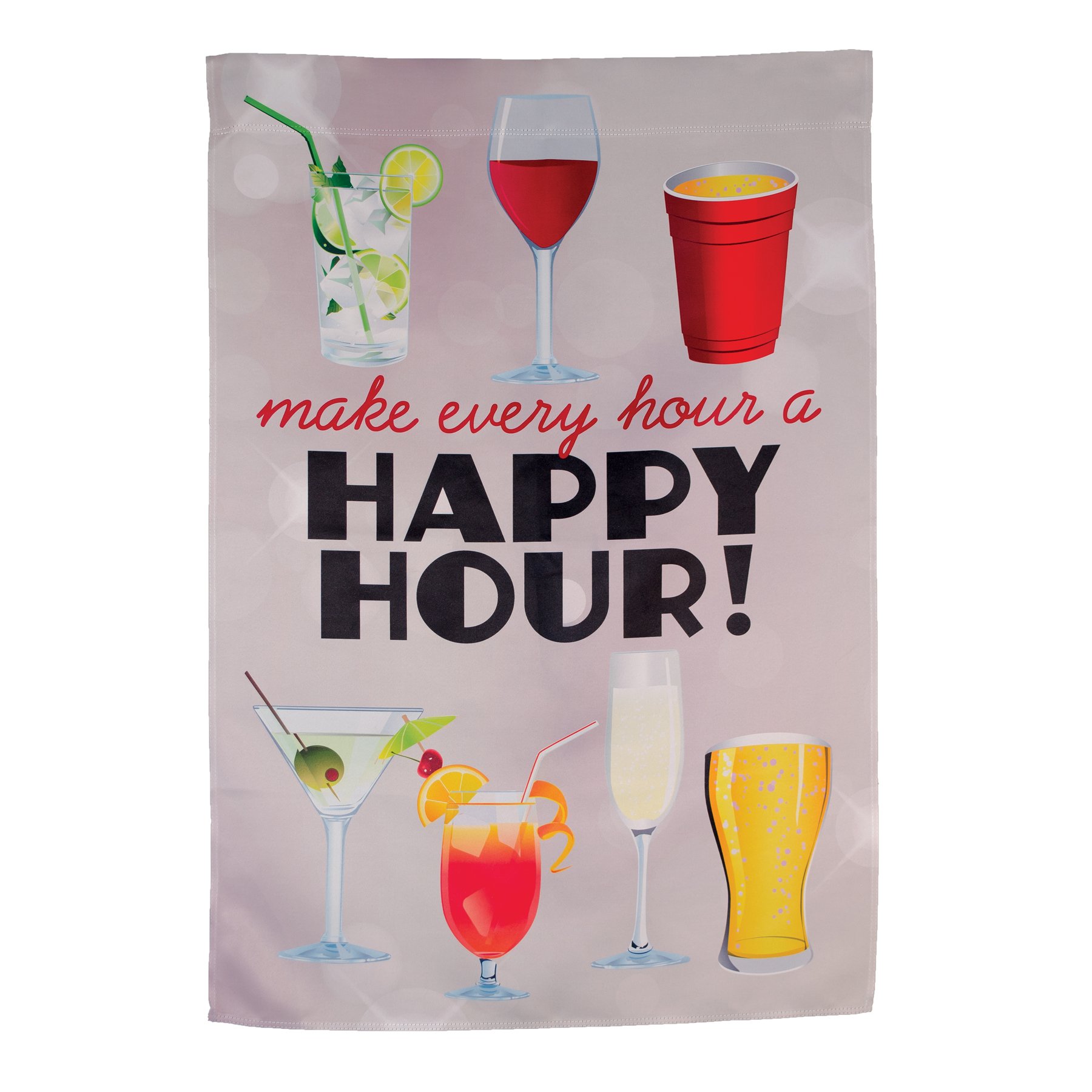 Bannière de maison Happy Hour : drapeau cocktail rétro vertical 28x101 cm