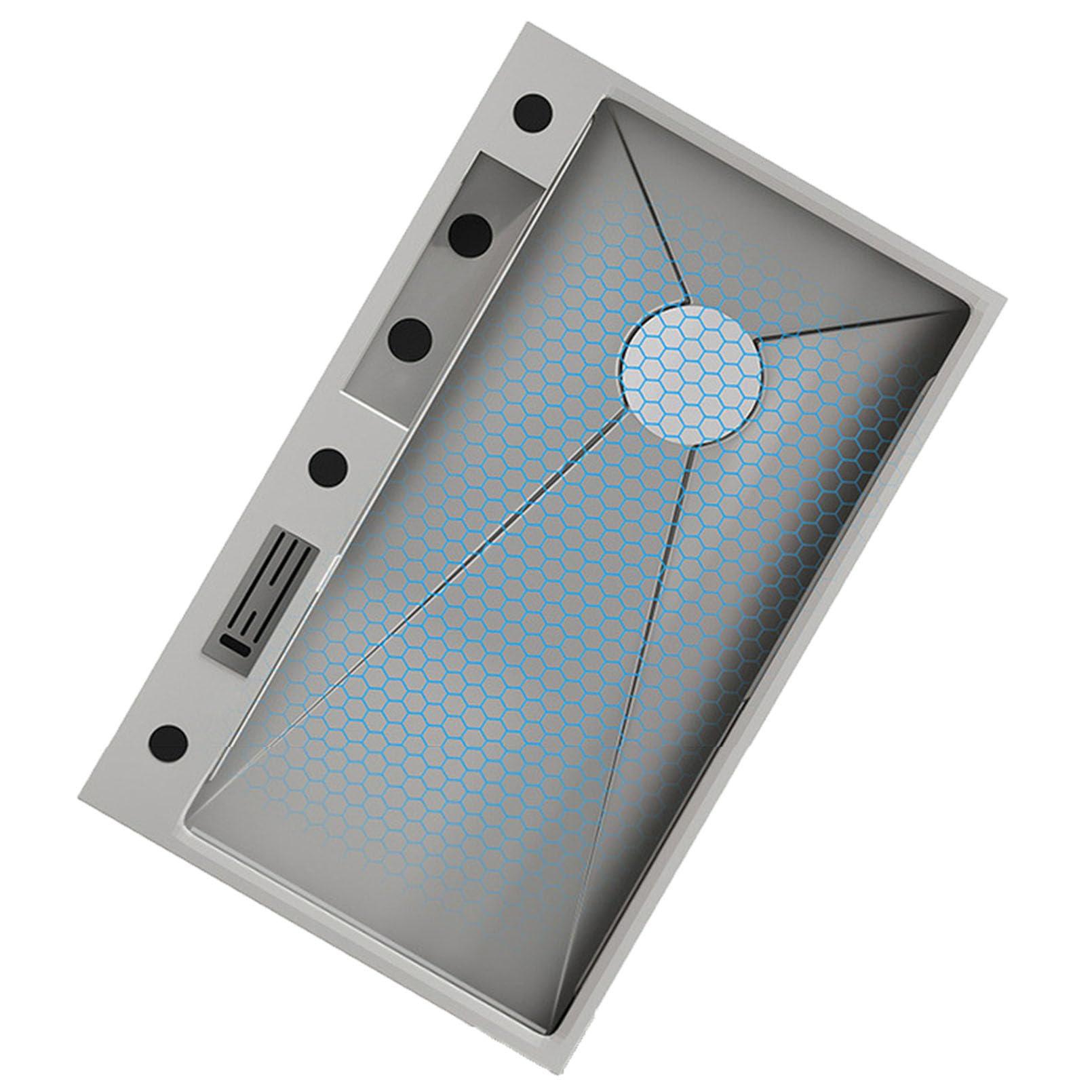 Évier de cuisine à cuve simple gris en inox avec lavabo d'angle rond sous le comptoir